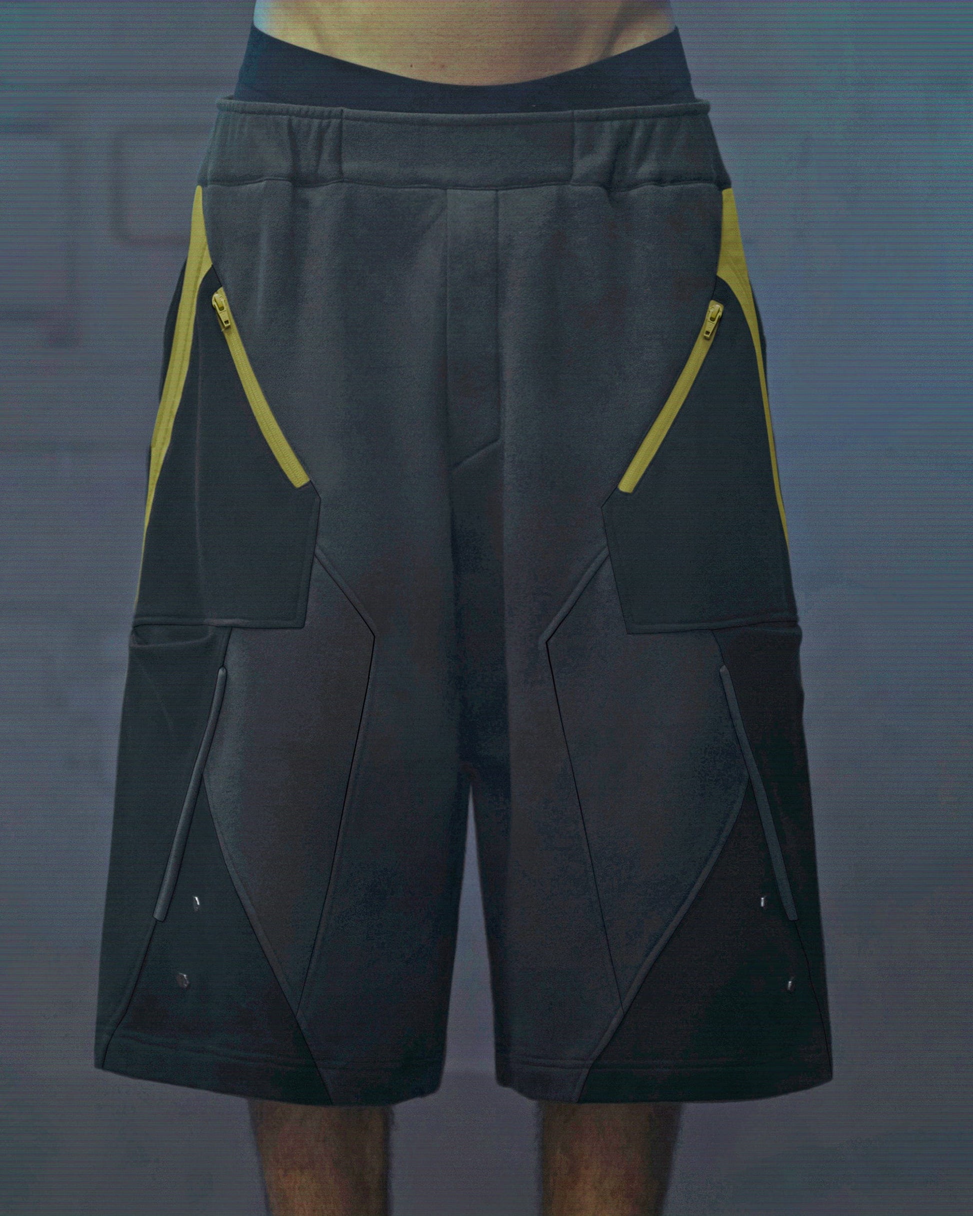 XIPHEVIL Deconstructed Zipper Rivet Shorts Yellow-Shorts-XS-Free Shipping Leatheretro