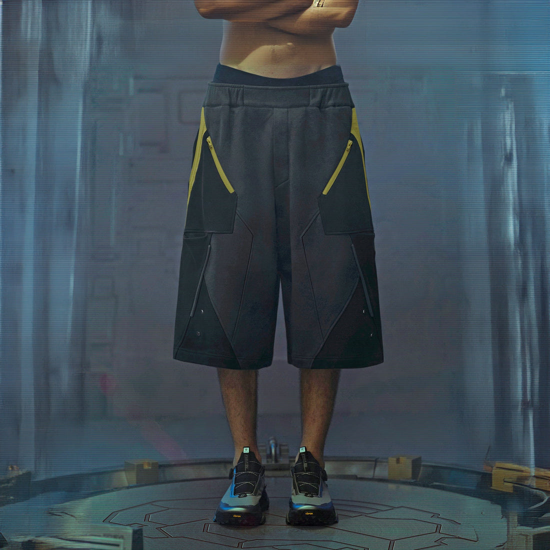 XIPHEVIL Deconstructed Zipper Rivet Shorts Yellow-Shorts-XS-Free Shipping Leatheretro