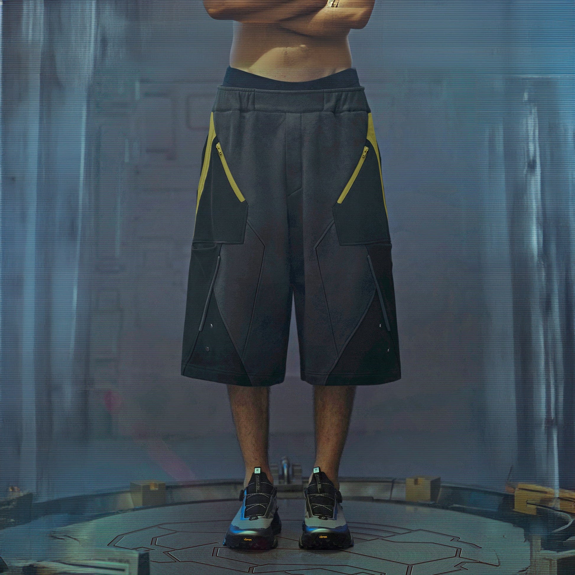 XIPHEVIL Deconstructed Zipper Rivet Shorts Yellow-Shorts-XS-Free Shipping Leatheretro