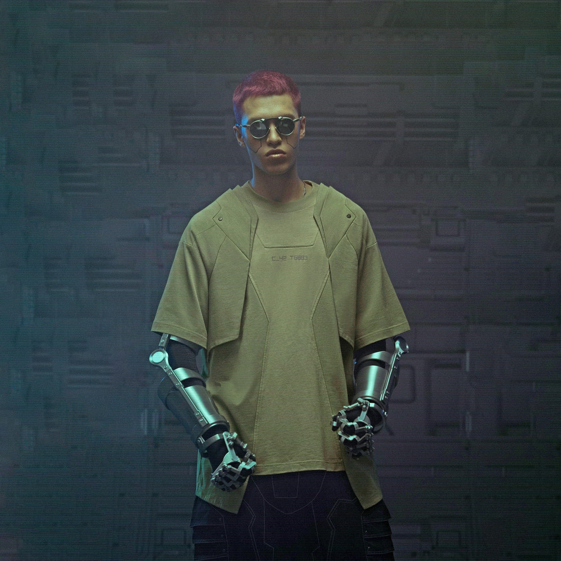 XIPHEVIL Deep Zone Deconstructed Armor Rivet T-Shirt Green-T Shirt-XS-Free Shipping Leatheretro