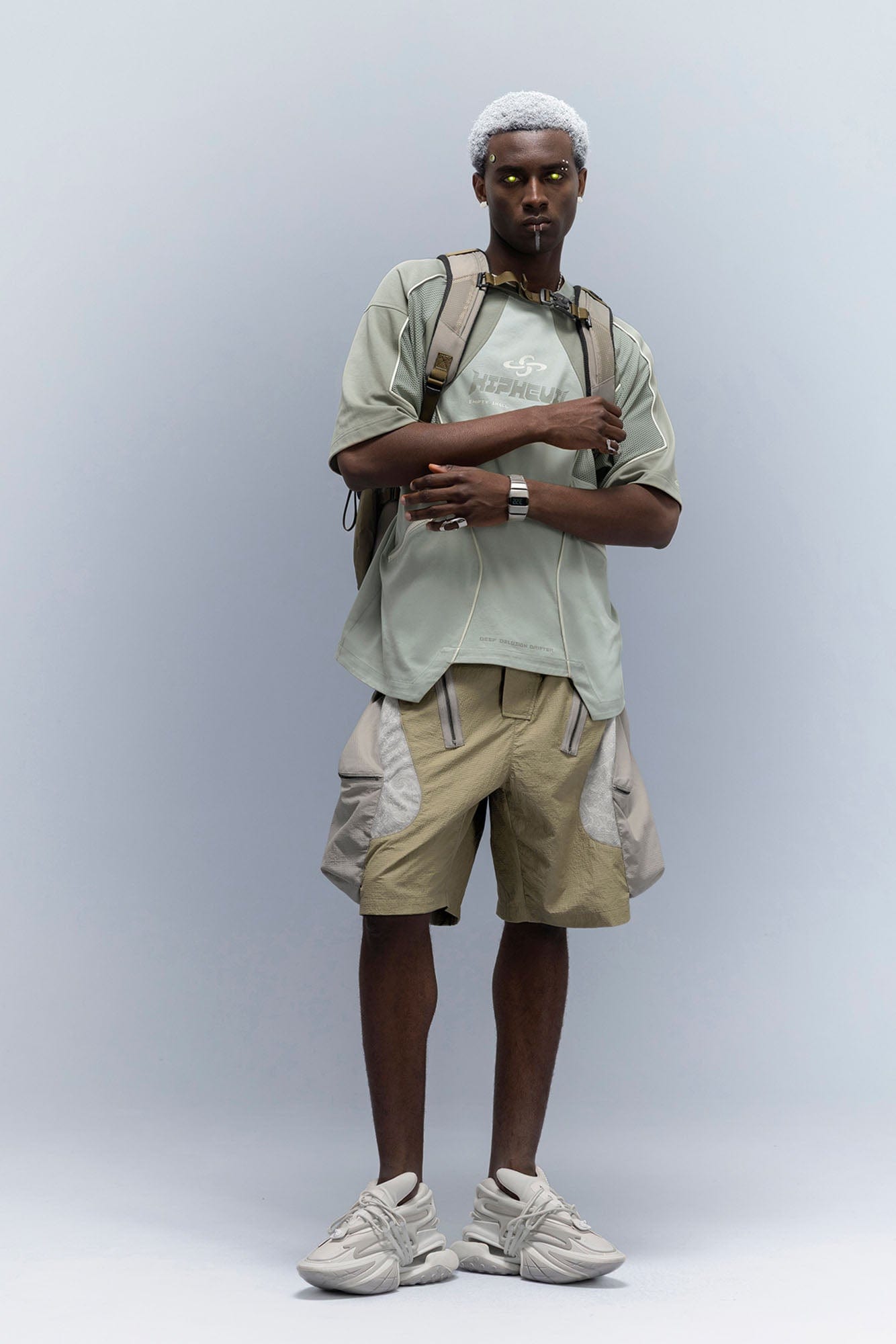 XIPHEVIL Contrast Paneled Mesh Zip-Pocket Raglan T-Shirt Green-L/S Tee-XS-Free Shipping Leatheretro