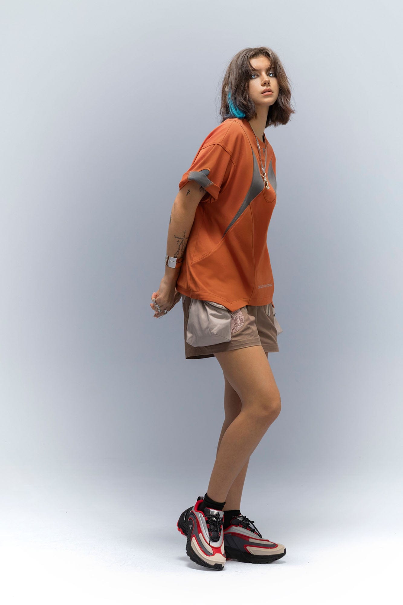 XIPHEVIL Curve Spliced Quick-Dry Sorona T-Shirt Orange-L/S Tee-XS-Free Shipping Leatheretro