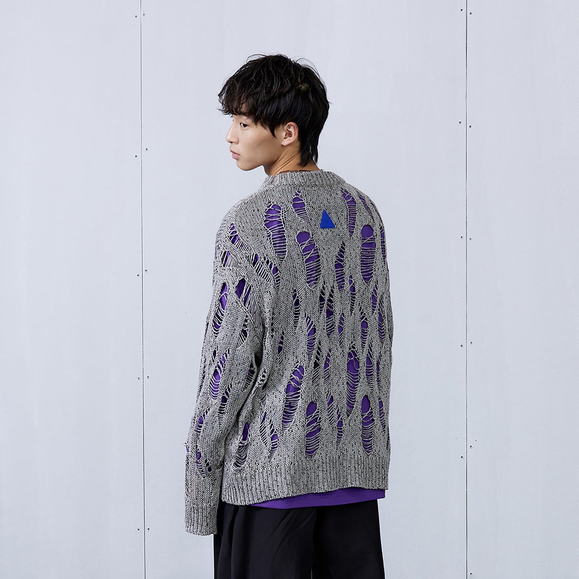ROARINGWILD A ARCH Distressed Hollowed-Knit Sweater-Sweater-XS-Gray-Free Shipping Leatheretro