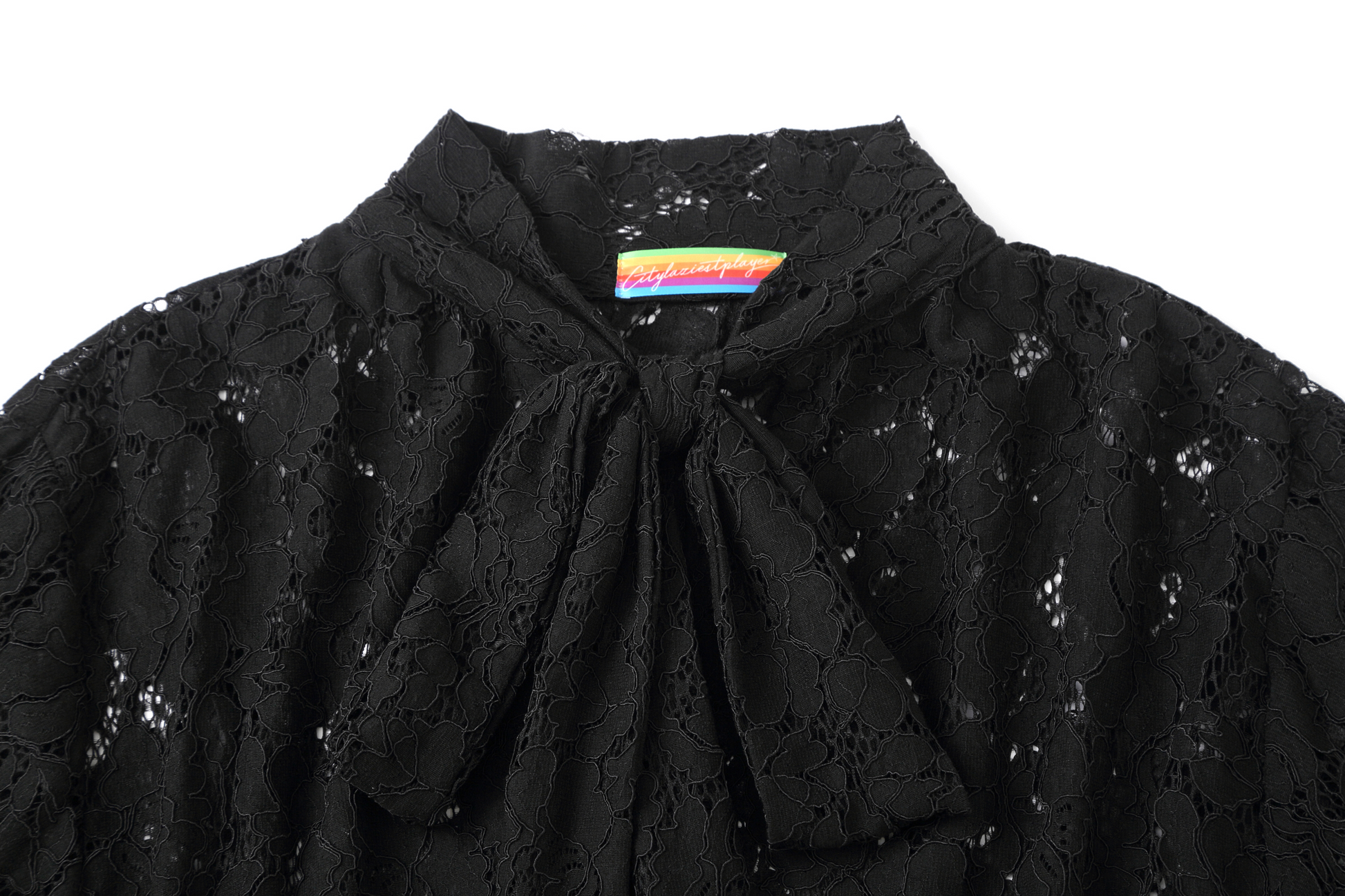 CLP Floral Lace Tie-Neck Shirt-Shirt-S-White (Preorder)-Free Shipping Leatheretro