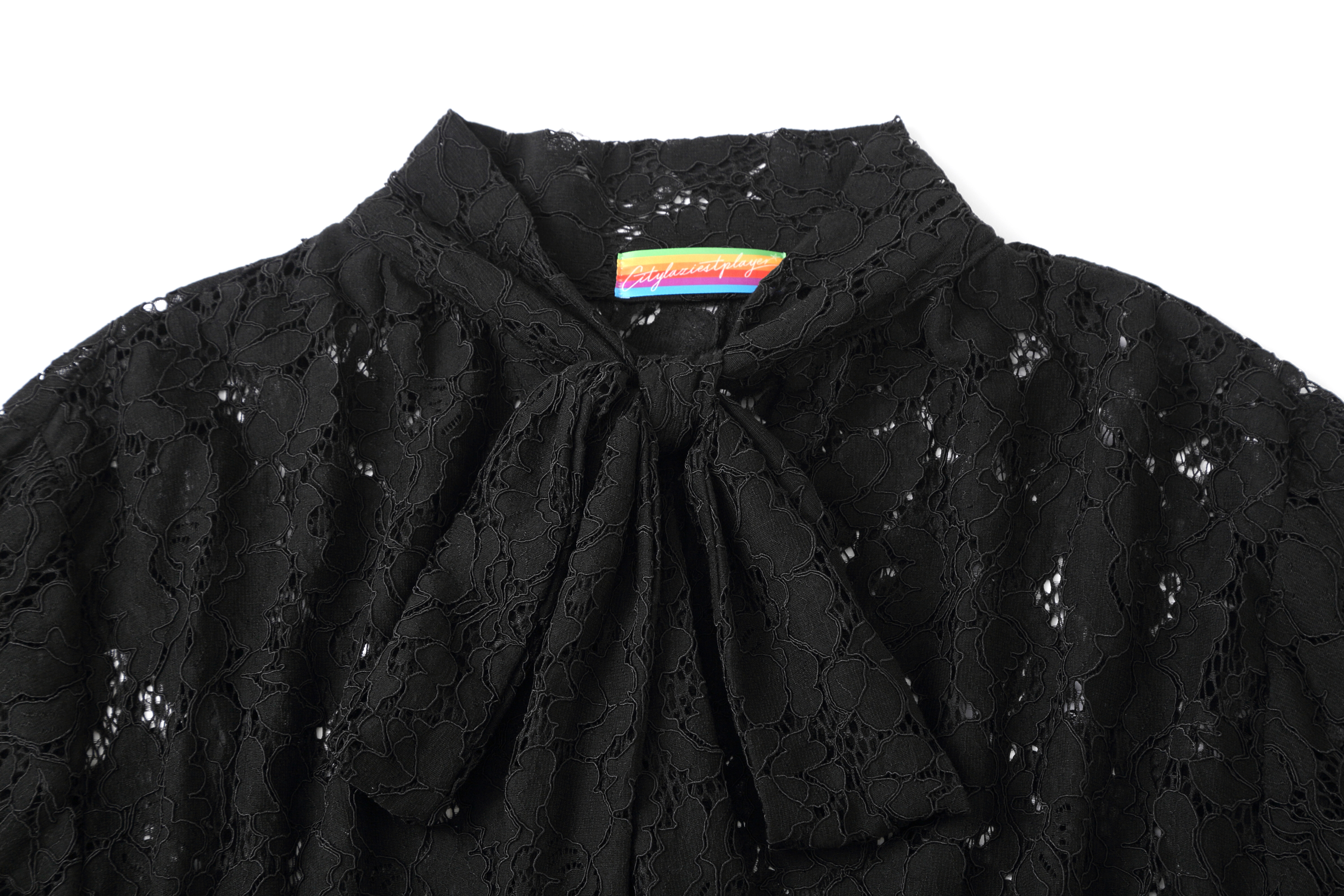 CLP Floral Lace Tie-Neck Shirt-Shirt-S-White (Preorder)-Free Shipping Leatheretro