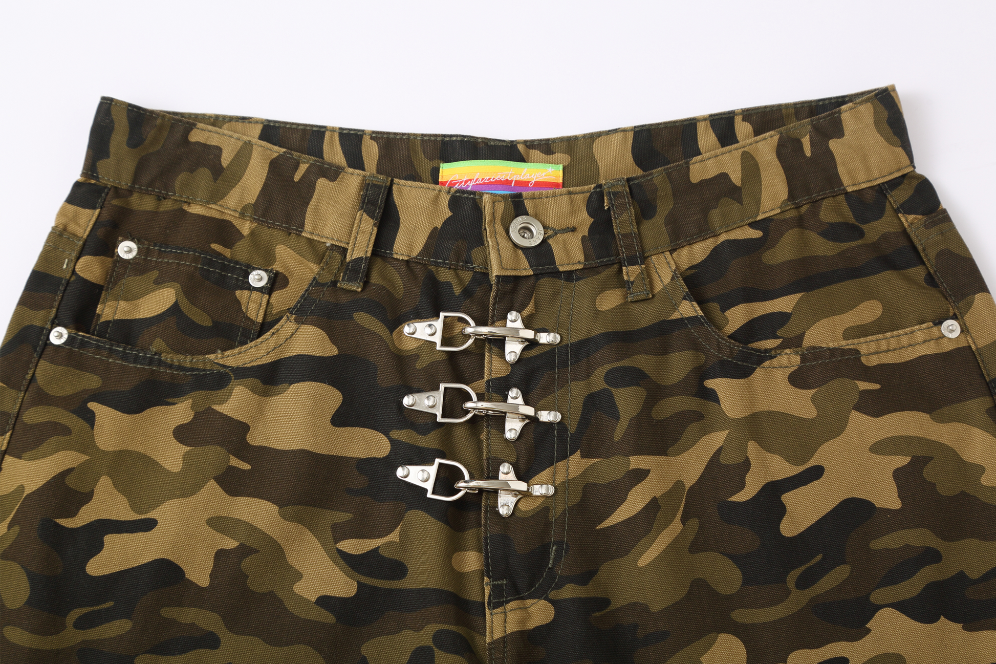 CLP Retro Camo Metal Clasp Denim Shorts-Shorts-S / 28"-Free Shipping Leatheretro