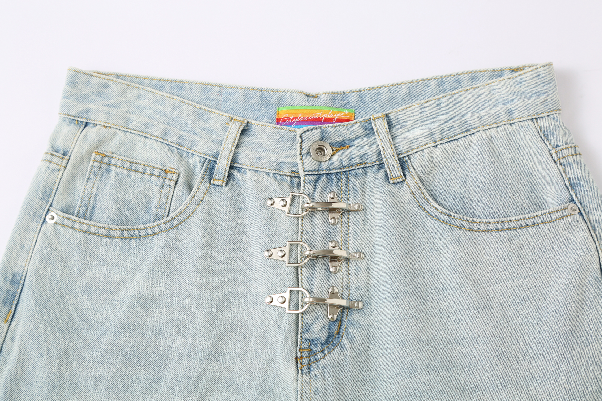 CLP Washed Metal Clasp Denim Shorts-Shorts-S / 28"-Free Shipping Leatheretro