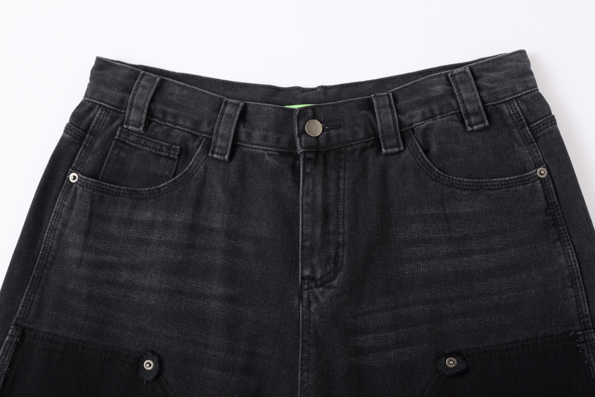 CLP Retro Washed Raw Edge Paneled Shorts-Shorts-M / 34"-Free Shipping Leatheretro
