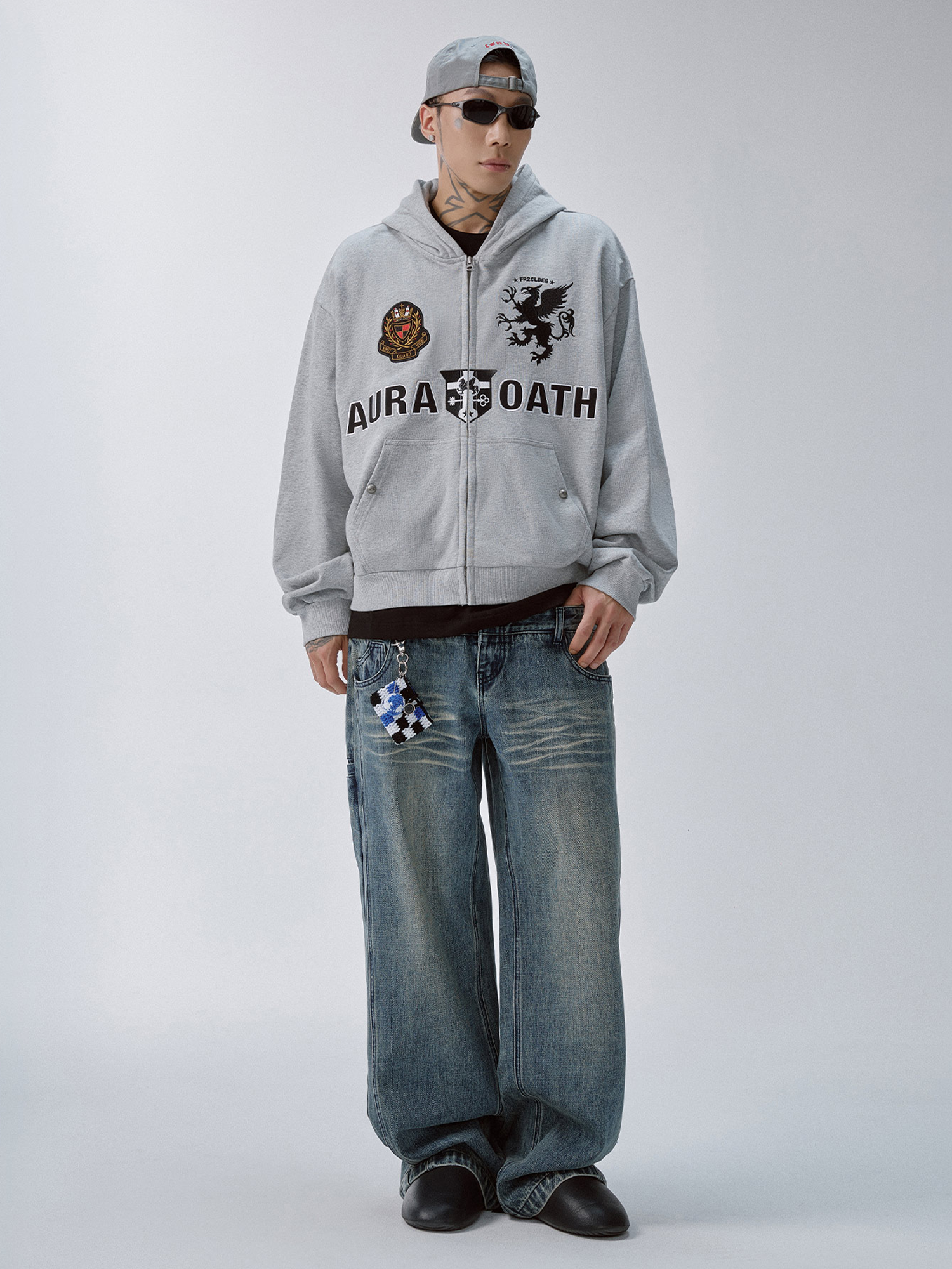 F2CE Crest Emblem Patch Zip-Up Hoodie-Sweatshirt-S-Free Shipping Leatheretro