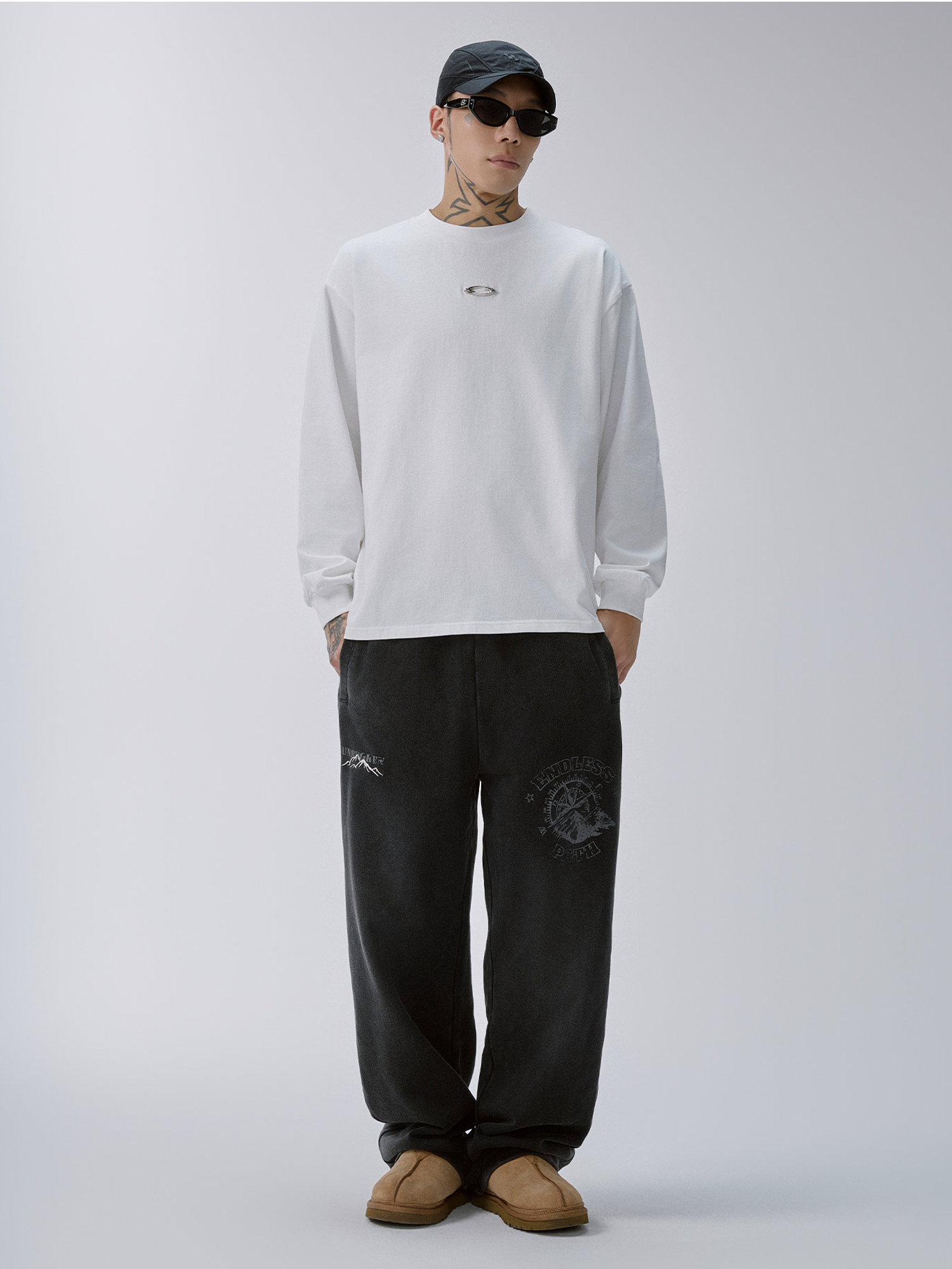 F2CE Washed Badge Graphic Drawstring Sweatpants-Pants-S-Free Shipping Leatheretro