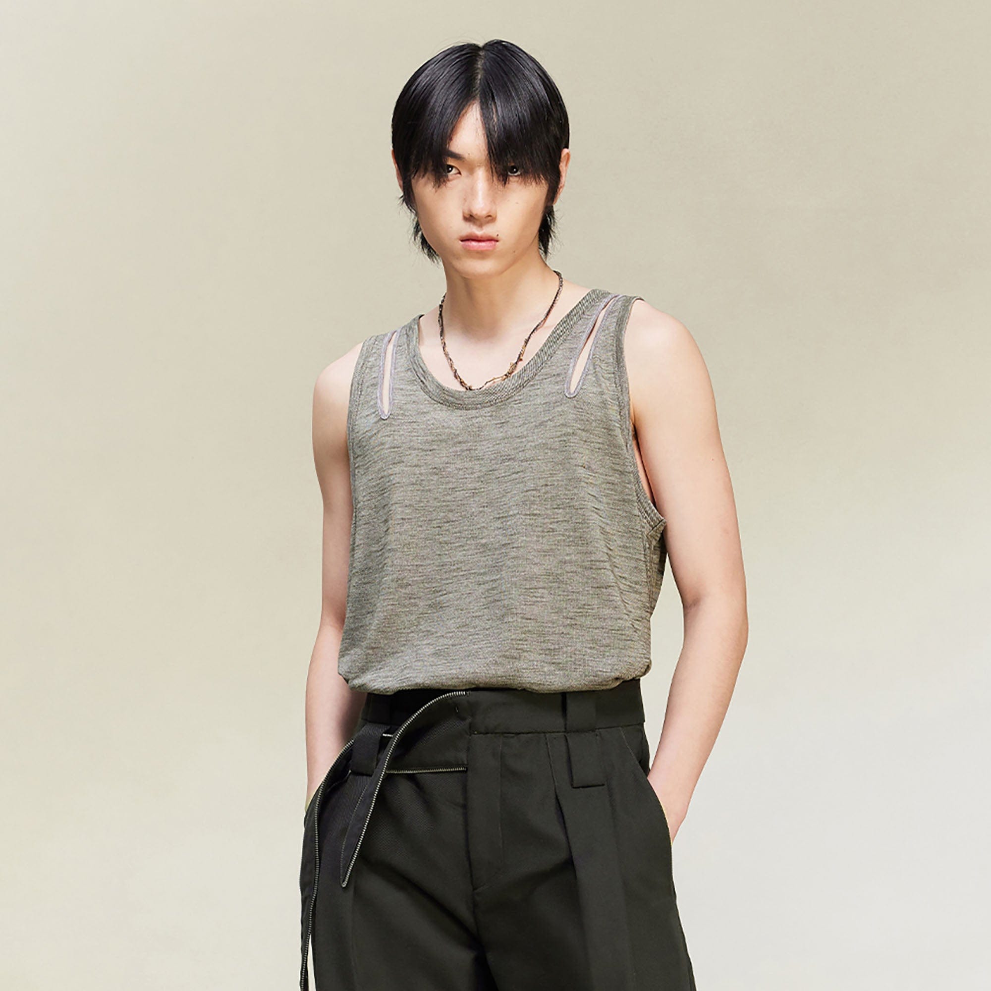 ALVNG AR ANTS Essential Shoulder Slit Knit Tank Top-Tank Top-S-Free Shipping Leatheretro