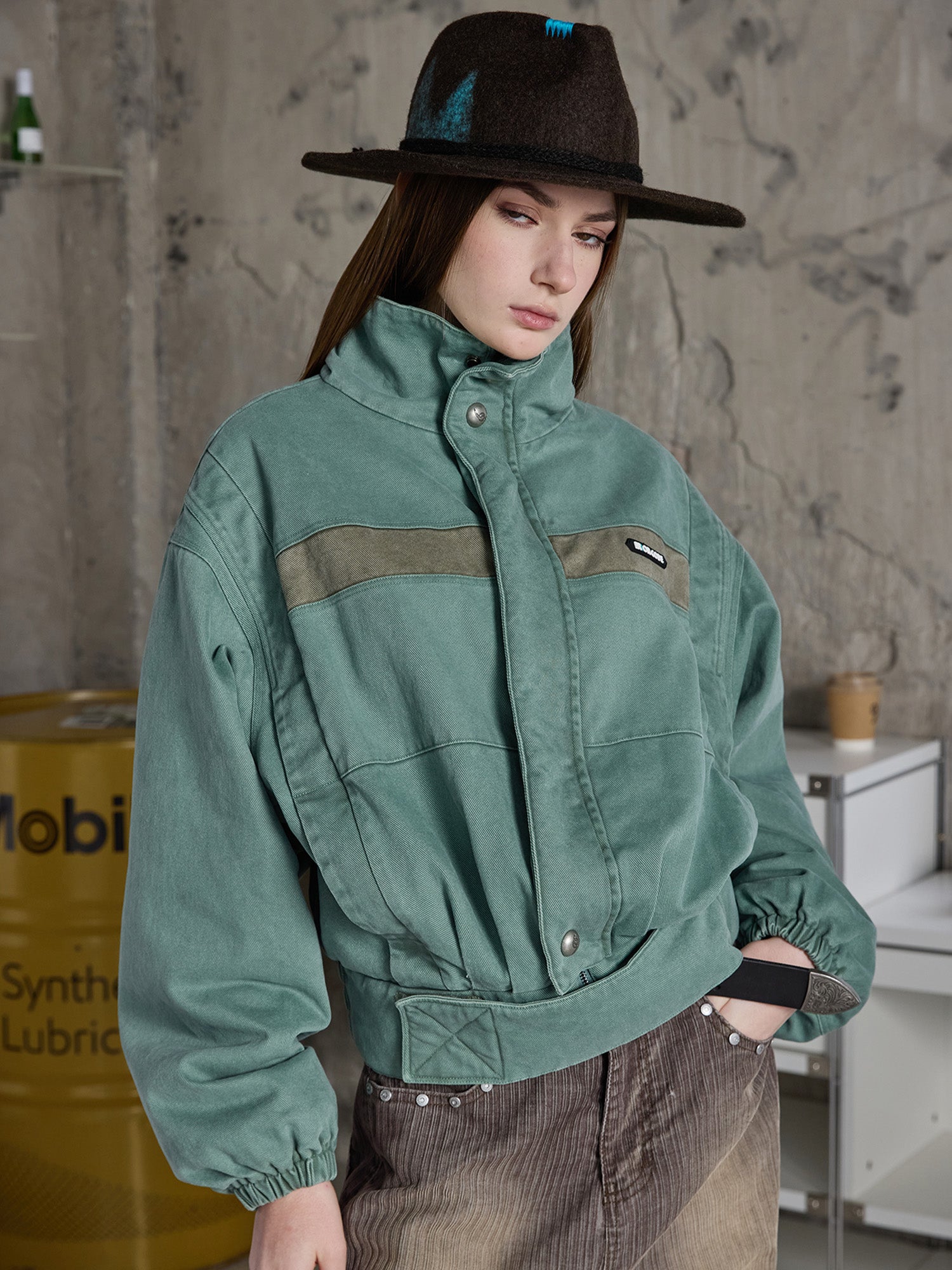 ERROR CODE ROBOT Washed Contrast Panel Jacket-Jacket-S-Free Shipping Leatheretro