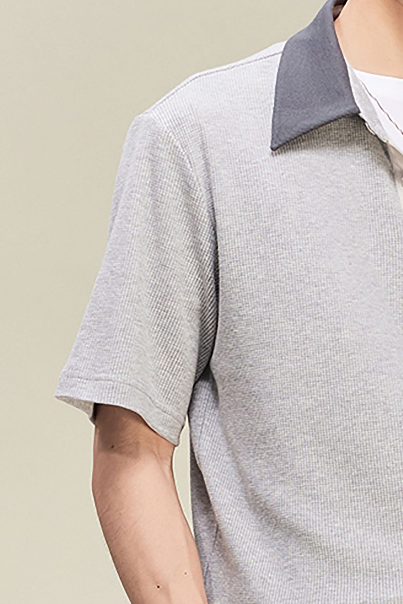 ALVNG AR ANTS Contrast Collar Waffle Knit Polo Shirt-T Shirt-S-Black-Free Shipping Leatheretro