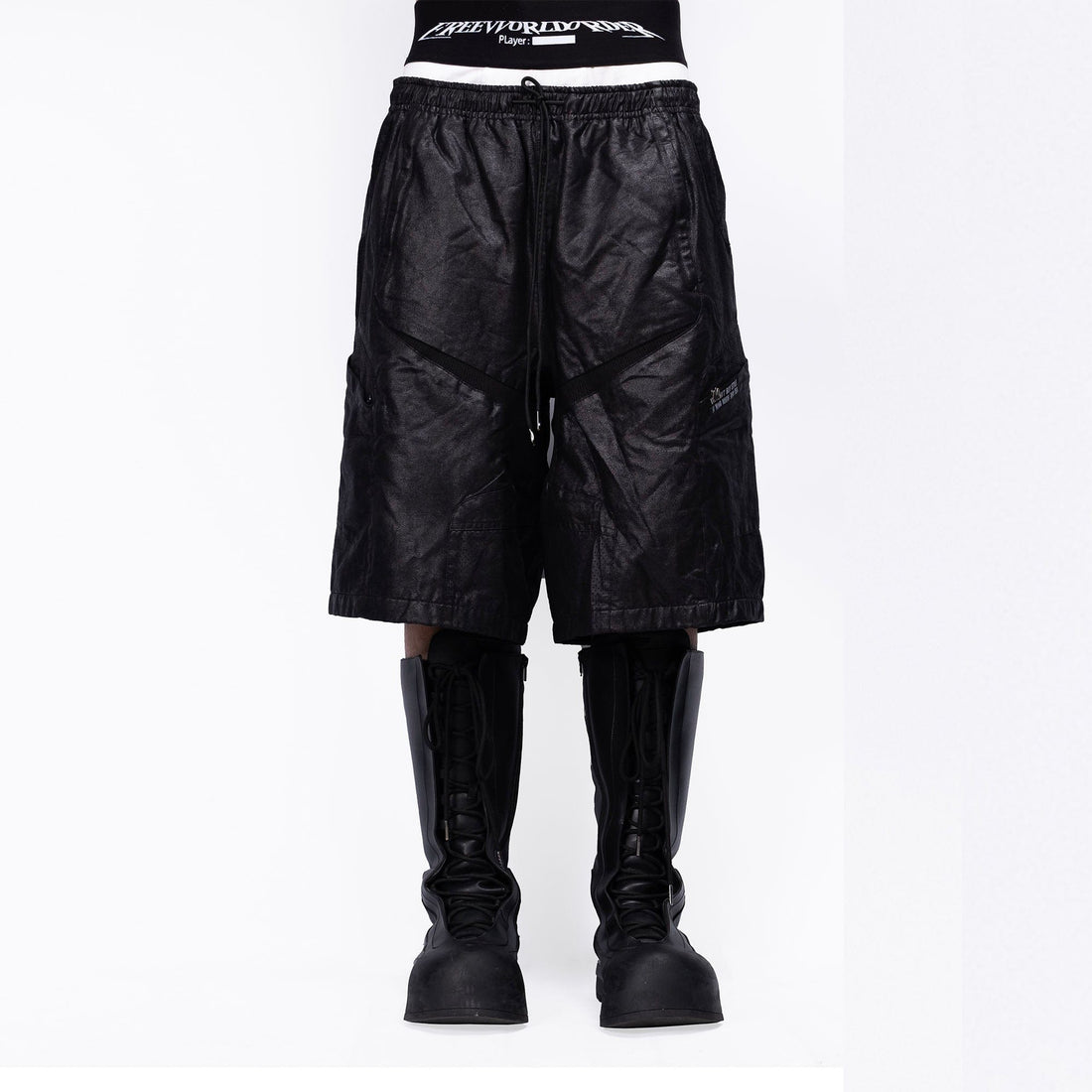 FVVO Multi-Panel Glossy Shorts-Shorts-S-Black-Free Shipping Leatheretro