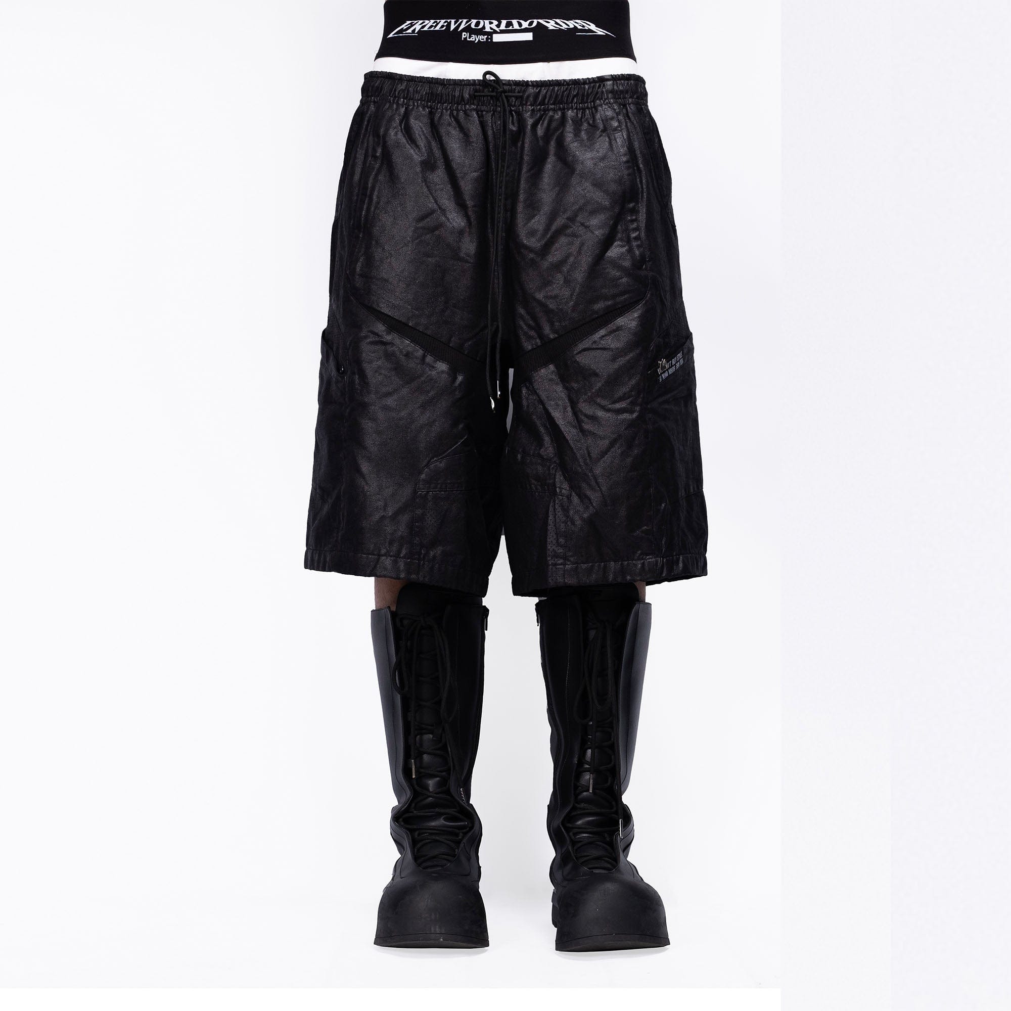 FVVO Multi-Panel Glossy Shorts-Shorts-S-Black-Free Shipping Leatheretro