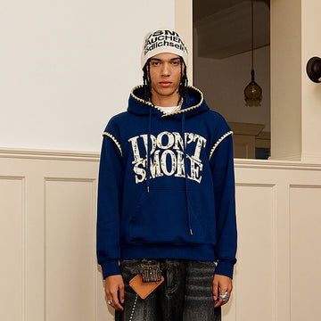 DONSMOKE Retro Embroidered Patch Whipstitch Hoodie-Hoodie-S-Dark Blue-Free Shipping Leatheretro