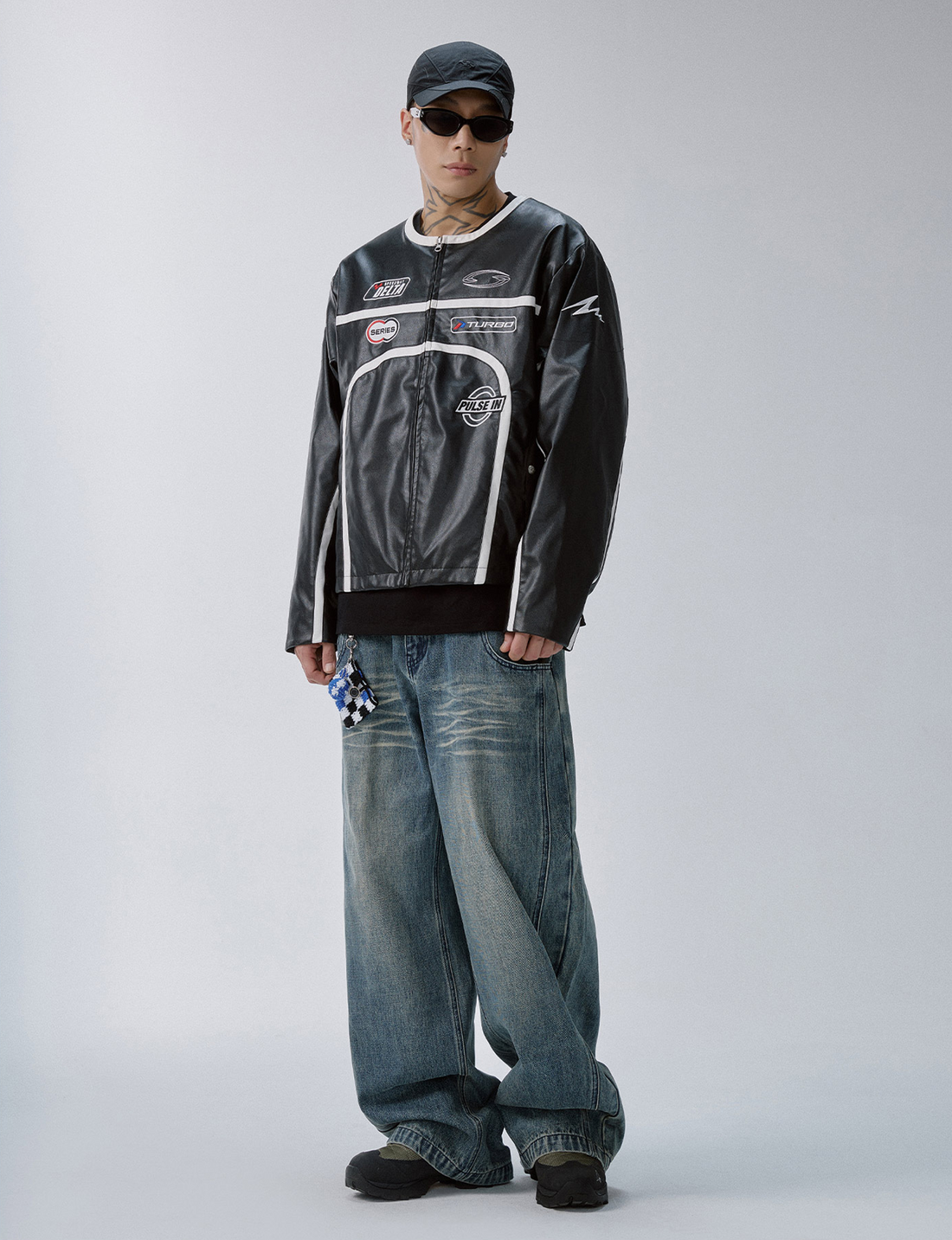 F2CE Racing Patch Contrast Panel PU Moto Jacket-Jacket-S-Free Shipping Leatheretro