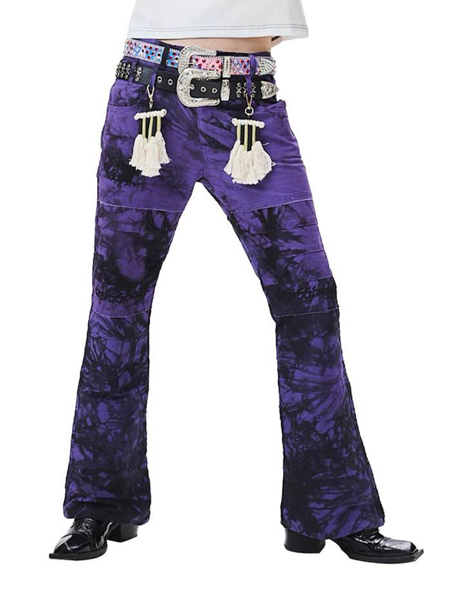ERISSTOFF Tie-Dye Dual-Waist Flared Jeans-Jeans-S / 29"-Free Shipping Leatheretro