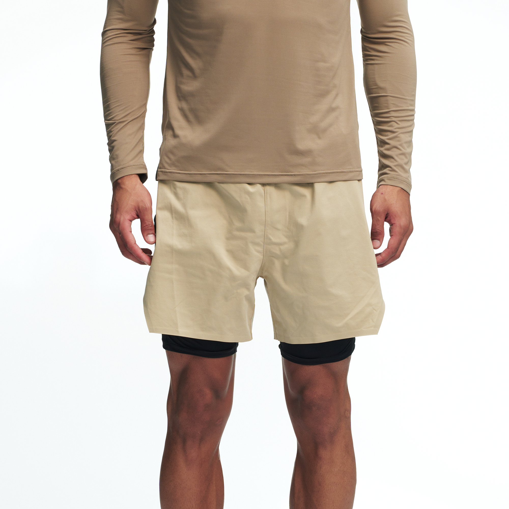PUMPPLUS Quick-Dry Layered Training Shorts-Shorts-S-Khaki-Free Shipping Leatheretro