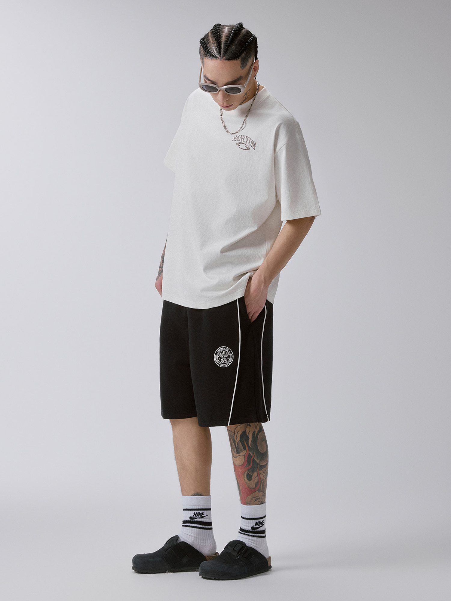 F2CE Cotton Side-Stripe Badge Sport Shorts-Shorts-S / 27-31"-Free Shipping Leatheretro