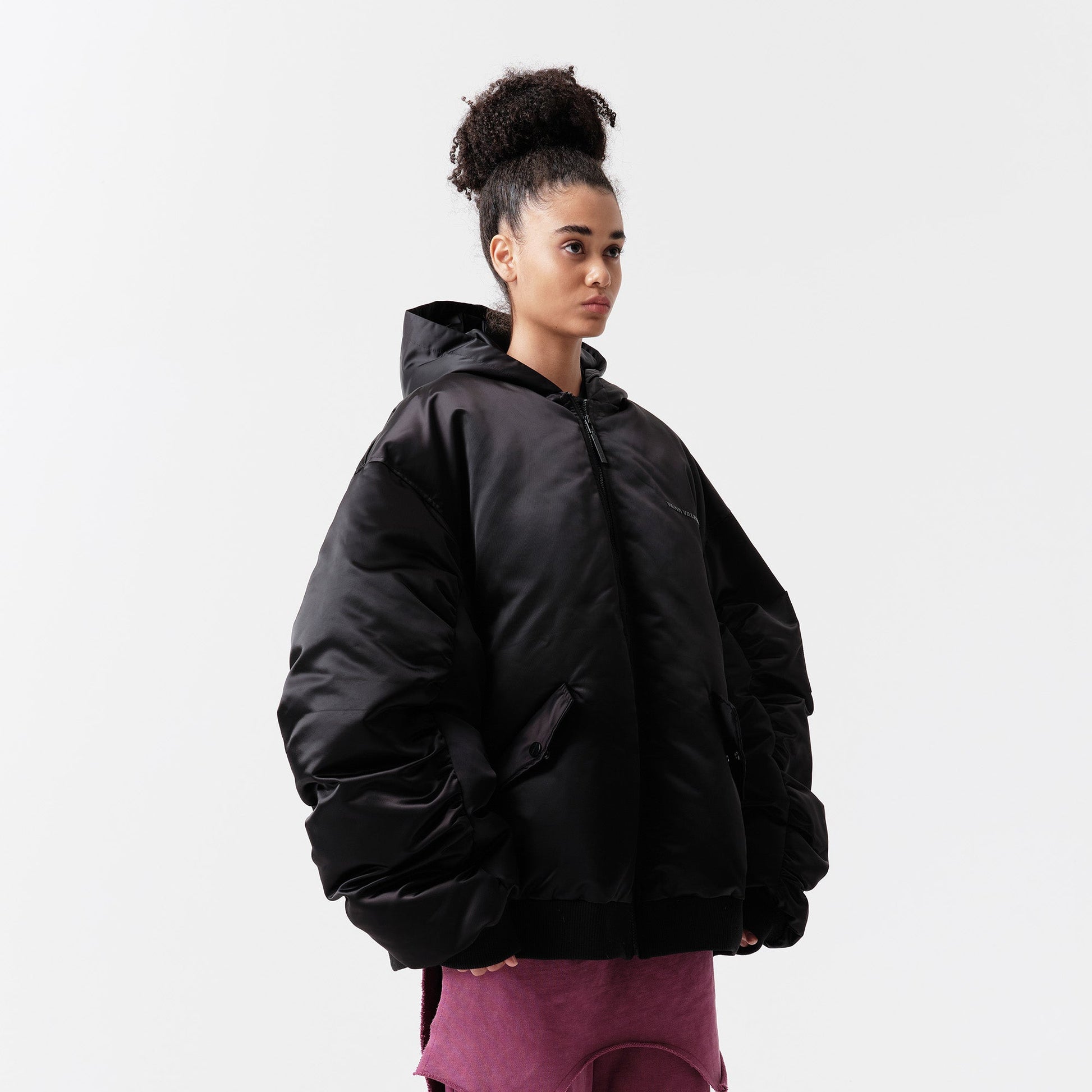 VANN VALRENCE Ruched Sleeve Oversized Hooded Down Jacket-Jacket-S-Free Shipping Leatheretro