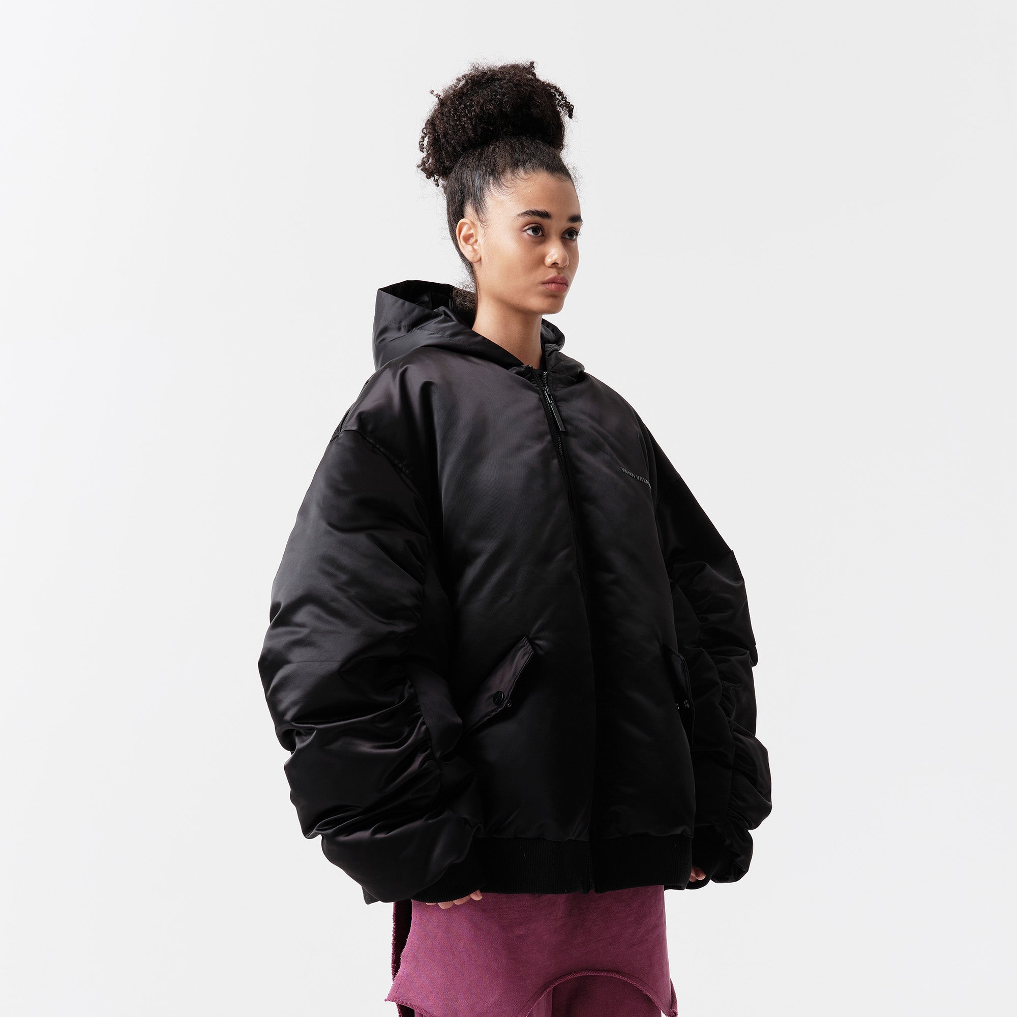 VANN VALRENCE Ruched Sleeve Oversized Hooded Down Jacket-Jacket-S-Free Shipping Leatheretro