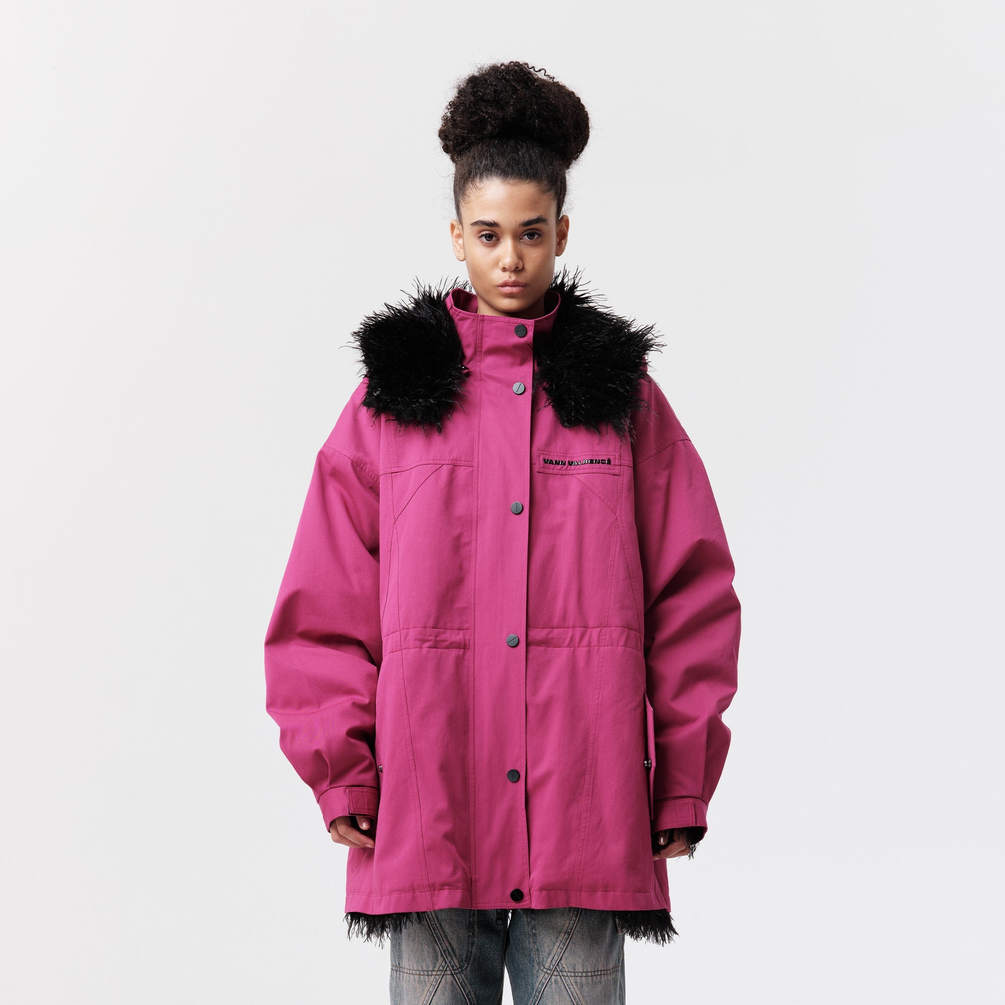 VANN VALRENCE Detachable Hood Faux-Fur Collar Parka-Jacket-S-Purple-Free Shipping Leatheretro