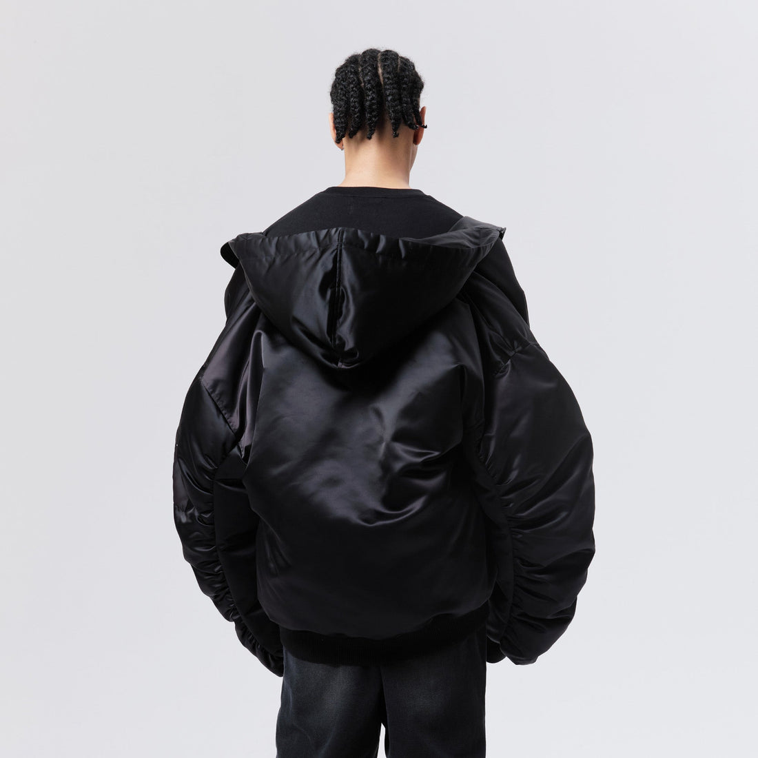 VANN VALRENCE Ruched Sleeve Oversized Hooded Down Jacket-Jacket-S-Free Shipping Leatheretro