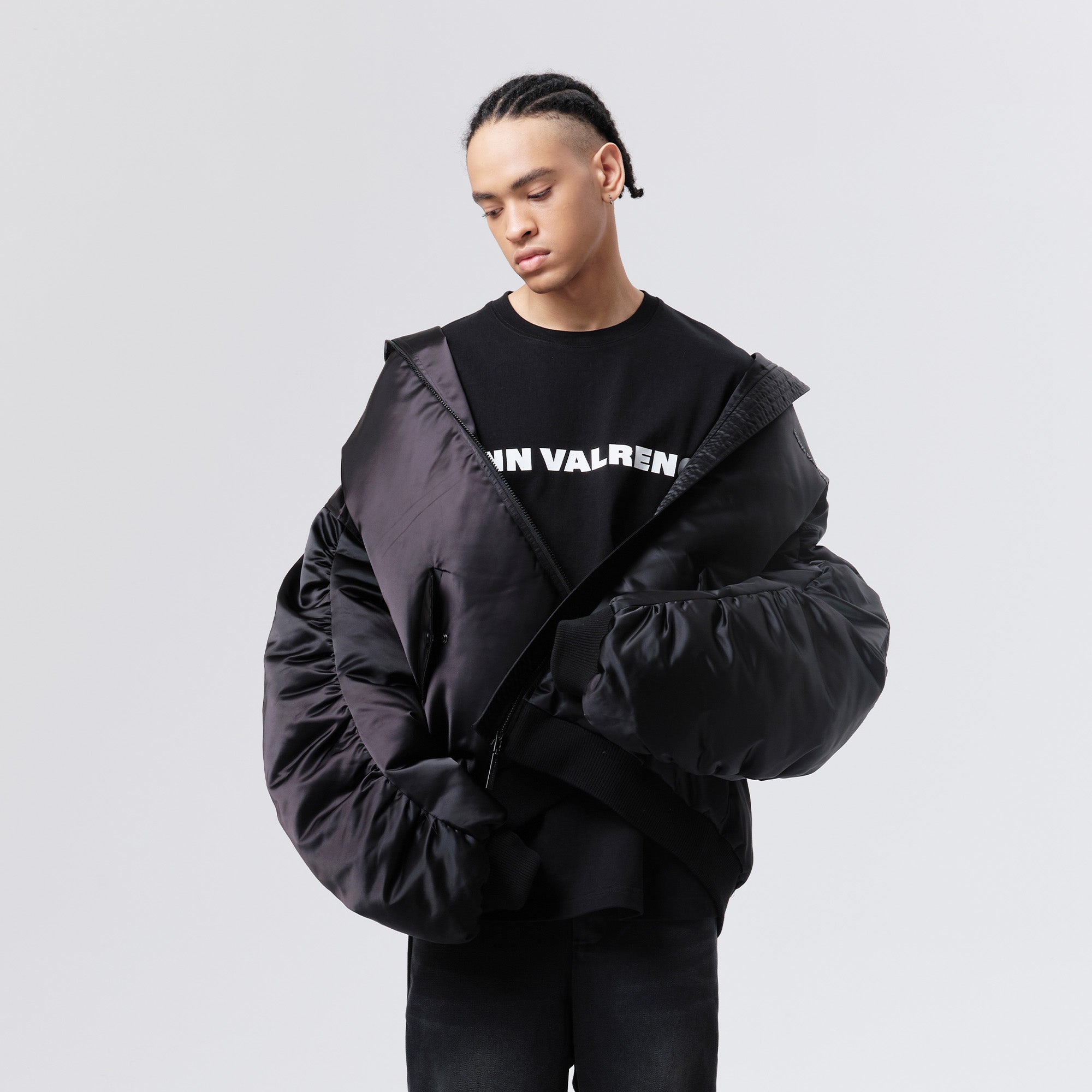 VANN VALRENCE Ruched Sleeve Oversized Hooded Down Jacket-Jacket-S-Free Shipping Leatheretro