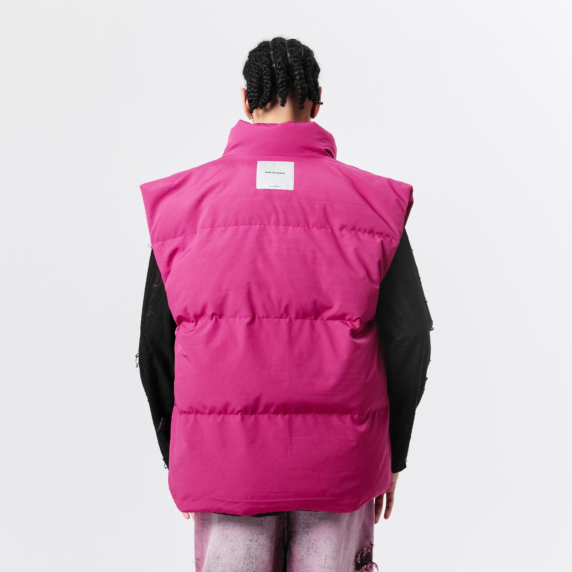 VANN VALRENCE High-Neck Oversized Down Vest Hot Pink-Vest-S-Free Shipping Leatheretro