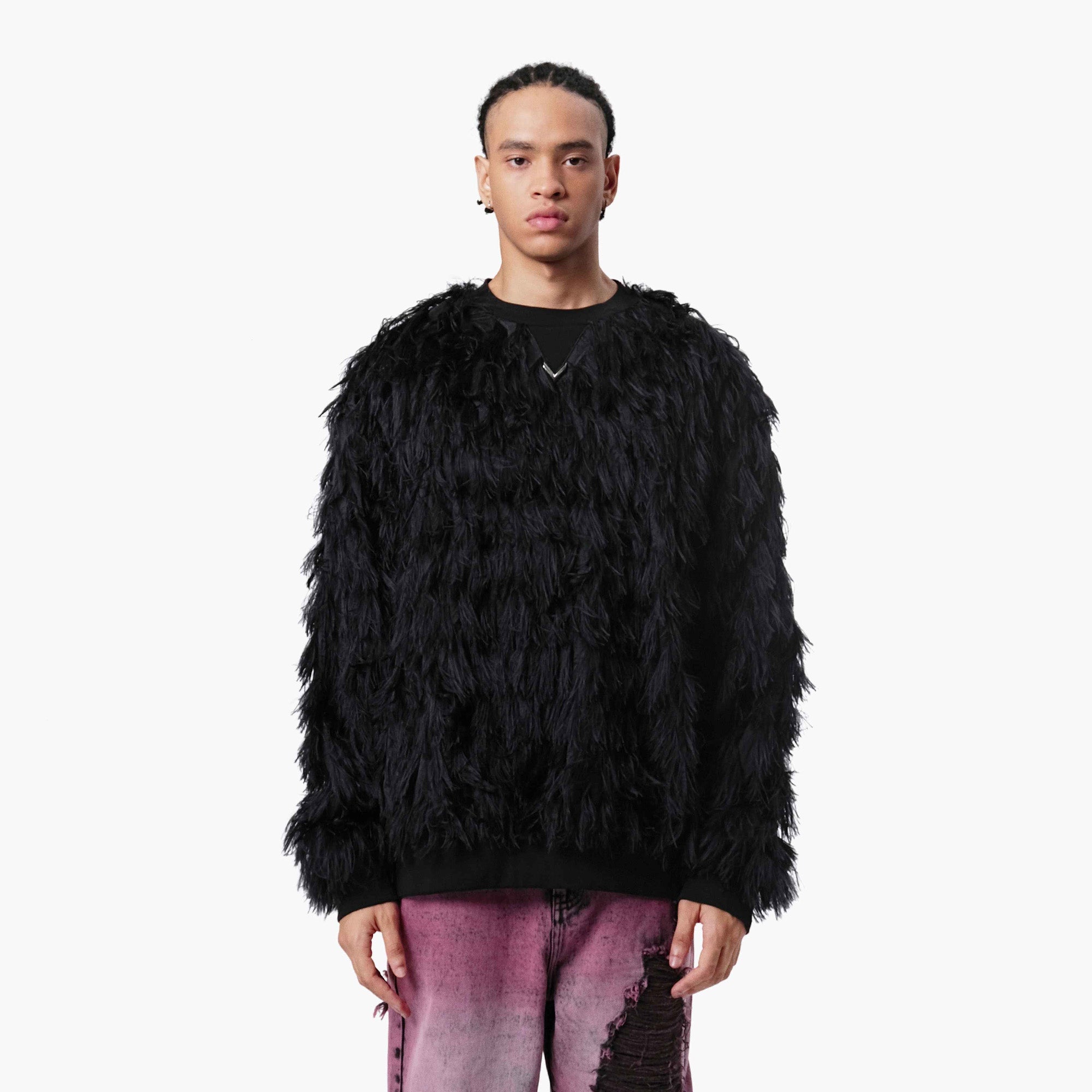 VANN VALRENCE Double-Layer Feathered Crewneck Sweatshirt-Sweatshirt-S-Free Shipping Leatheretro