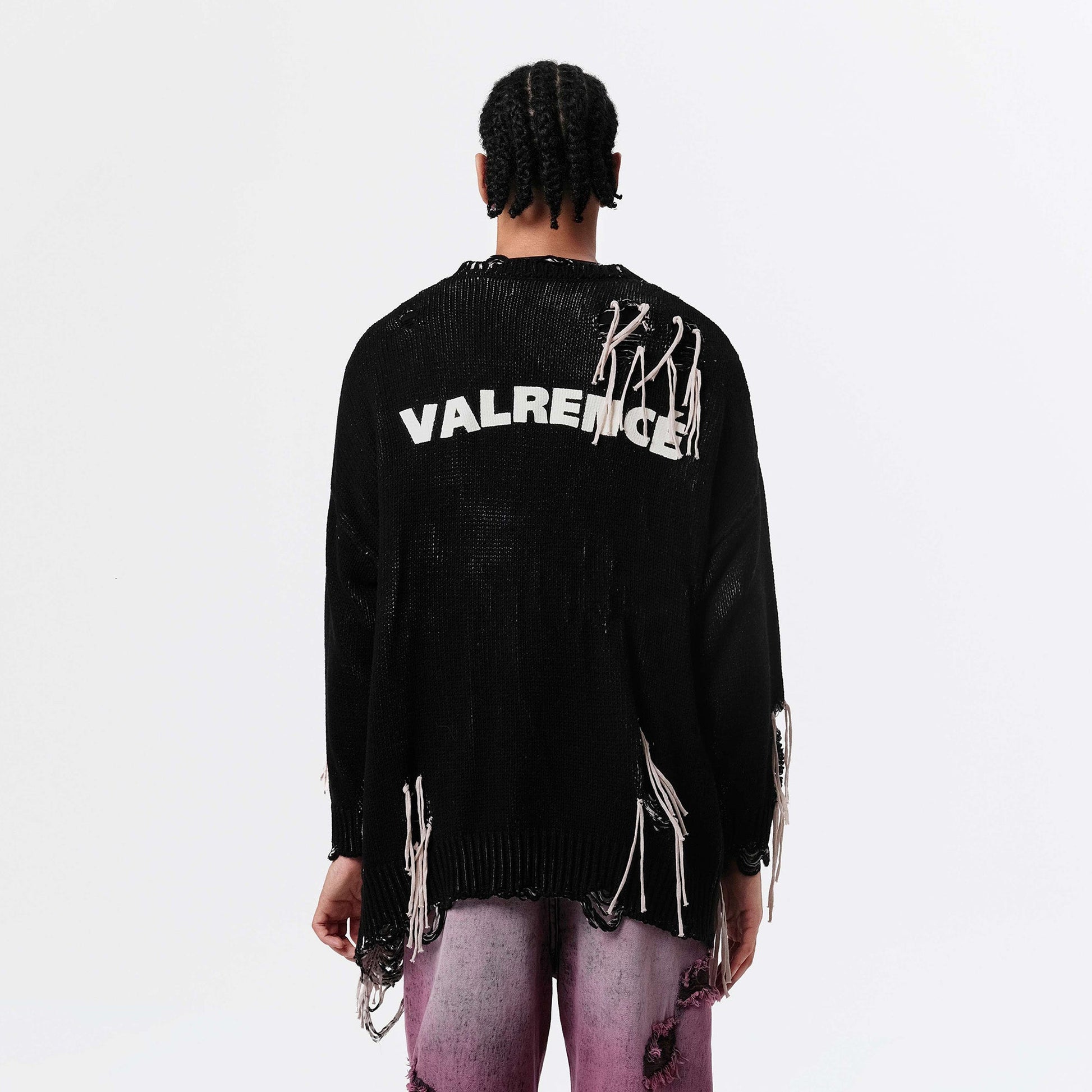 VANN VALRENCE Distressed Frayed Spray V-Neck Cardigan-Sweater-S-Free Shipping Leatheretro