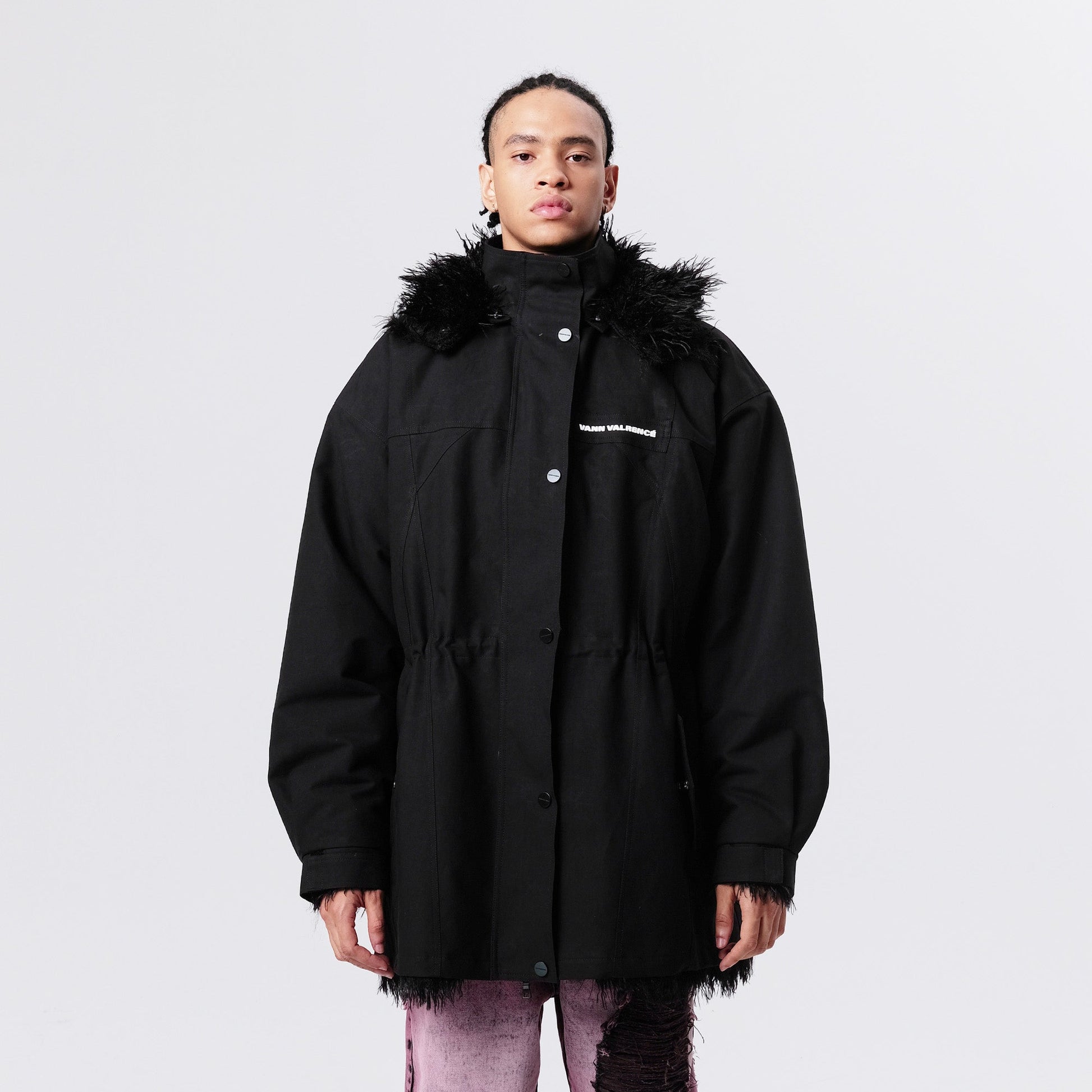 VANN VALRENCE Detachable Hood Faux-Fur Collar Parka-Jacket-S-Black-Free Shipping Leatheretro