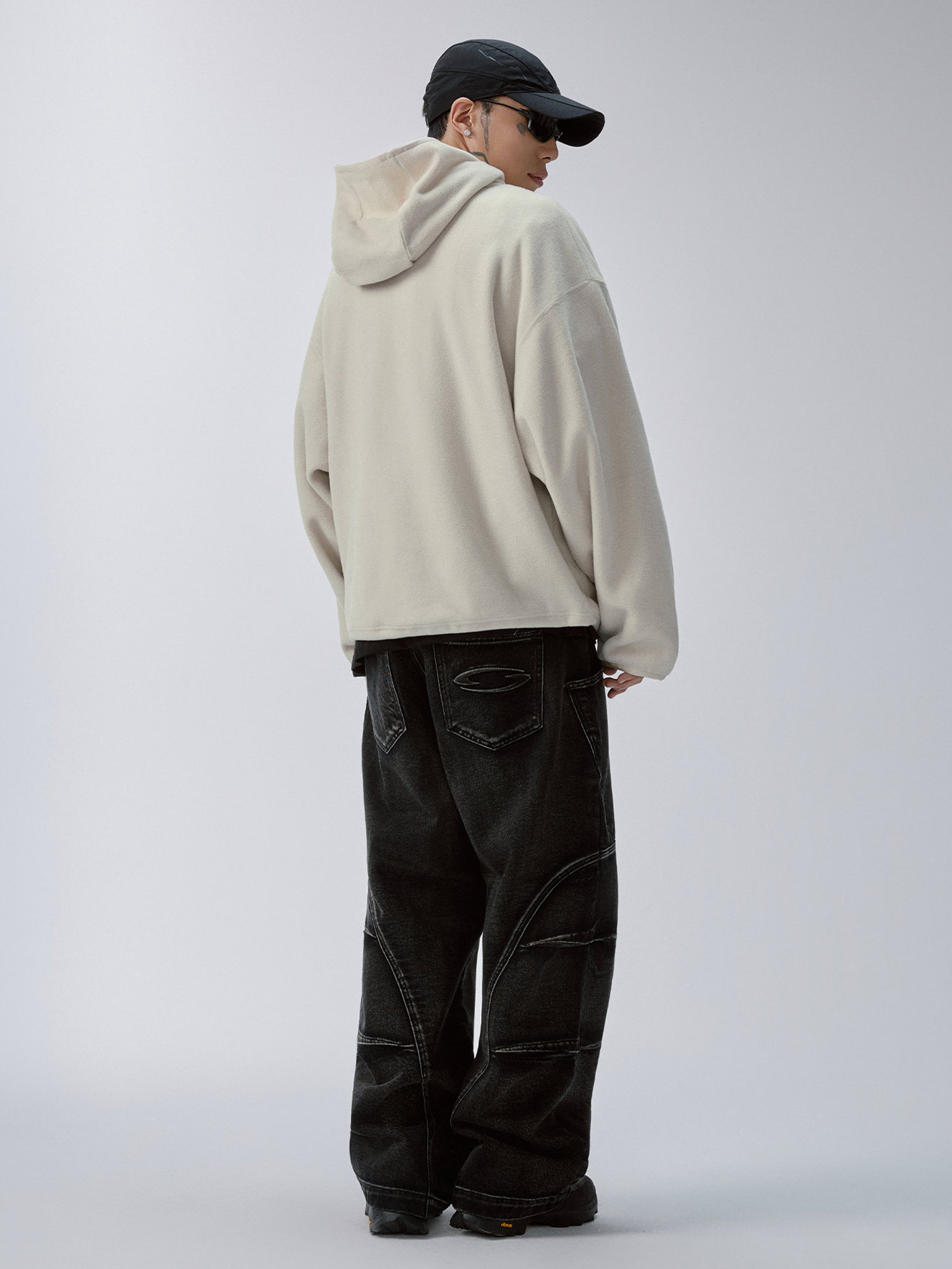 F2CE Embroidered LOGO Patch Half-Zip Fleece Hoodie-Hoodie-S-White-Free Shipping Leatheretro