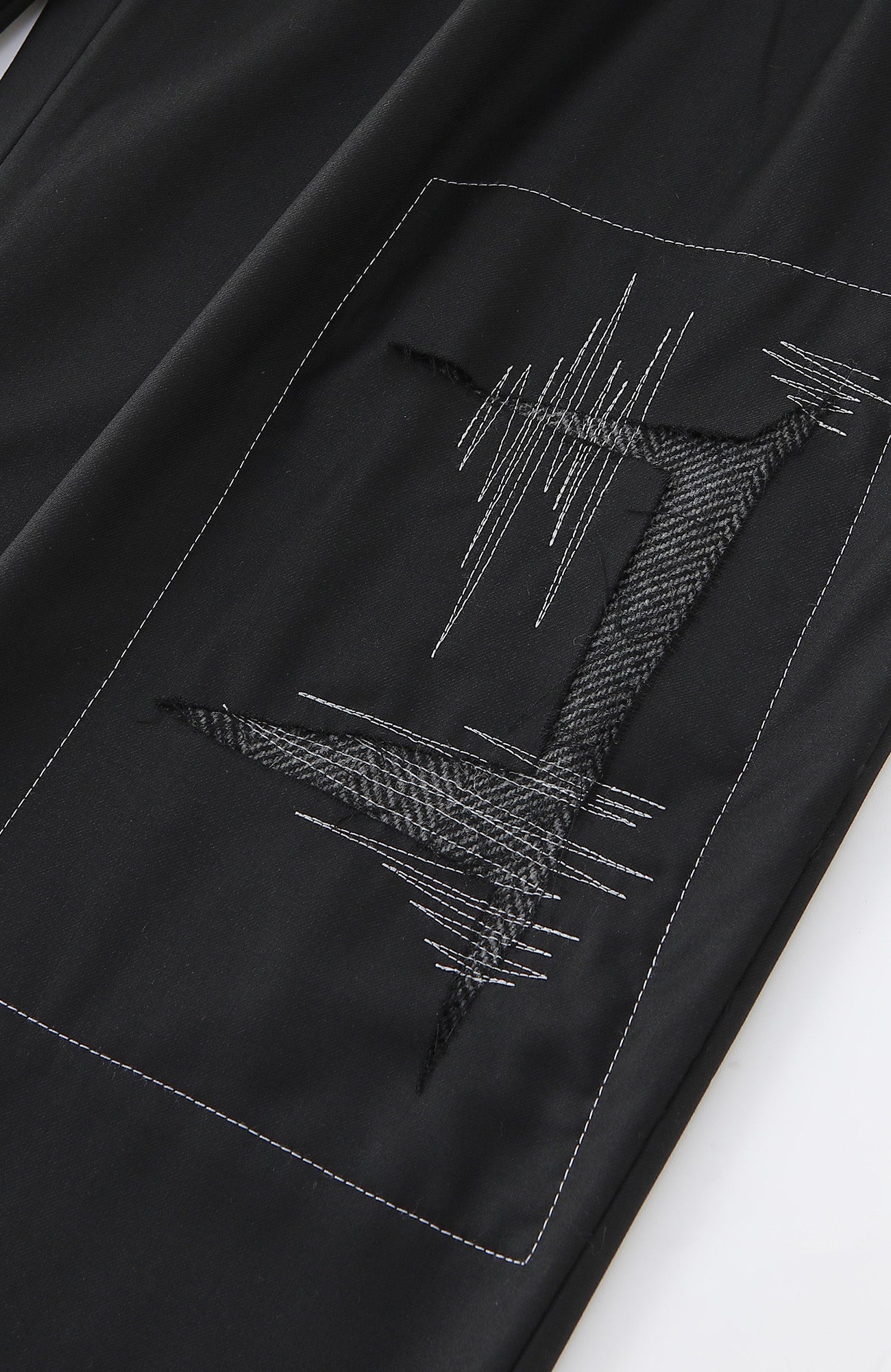 RICHILL Abstract Stitch Patch Wide-Leg Wool Trousers-Pants-S-Free Shipping Leatheretro