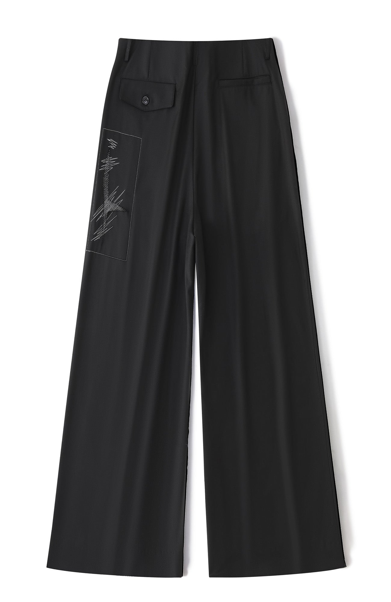 RICHILL Abstract Stitch Patch Wide-Leg Wool Trousers-Pants-S-Free Shipping Leatheretro