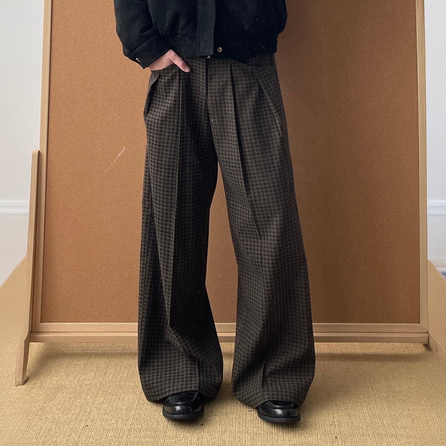 OKAYTHXBYE Retro Checks Double-Pleated Trousers-Pants-S-Free Shipping Leatheretro