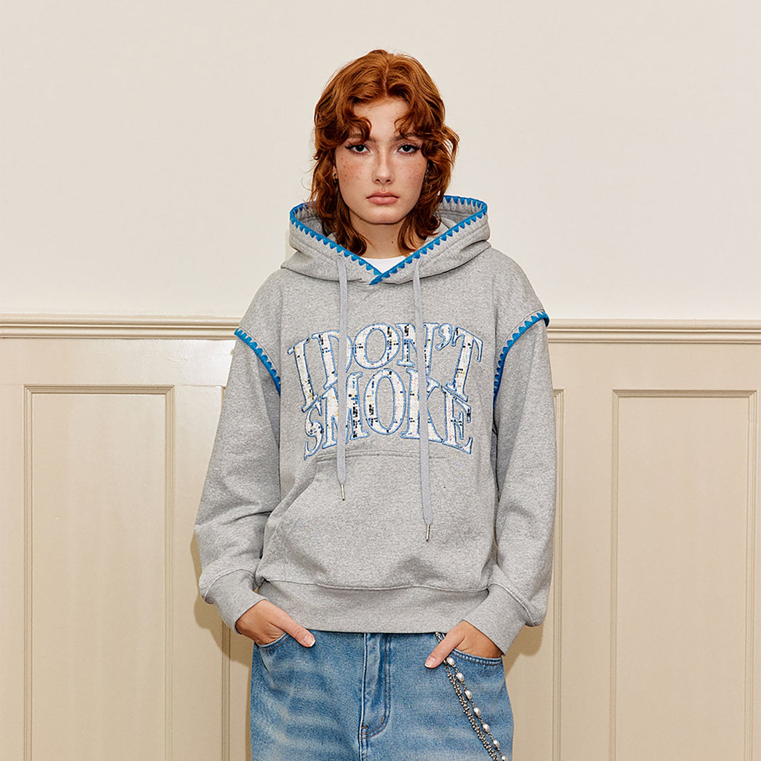 DONSMOKE Retro Embroidered Patch Whipstitch Hoodie-Hoodie-S-Dark Blue-Free Shipping Leatheretro