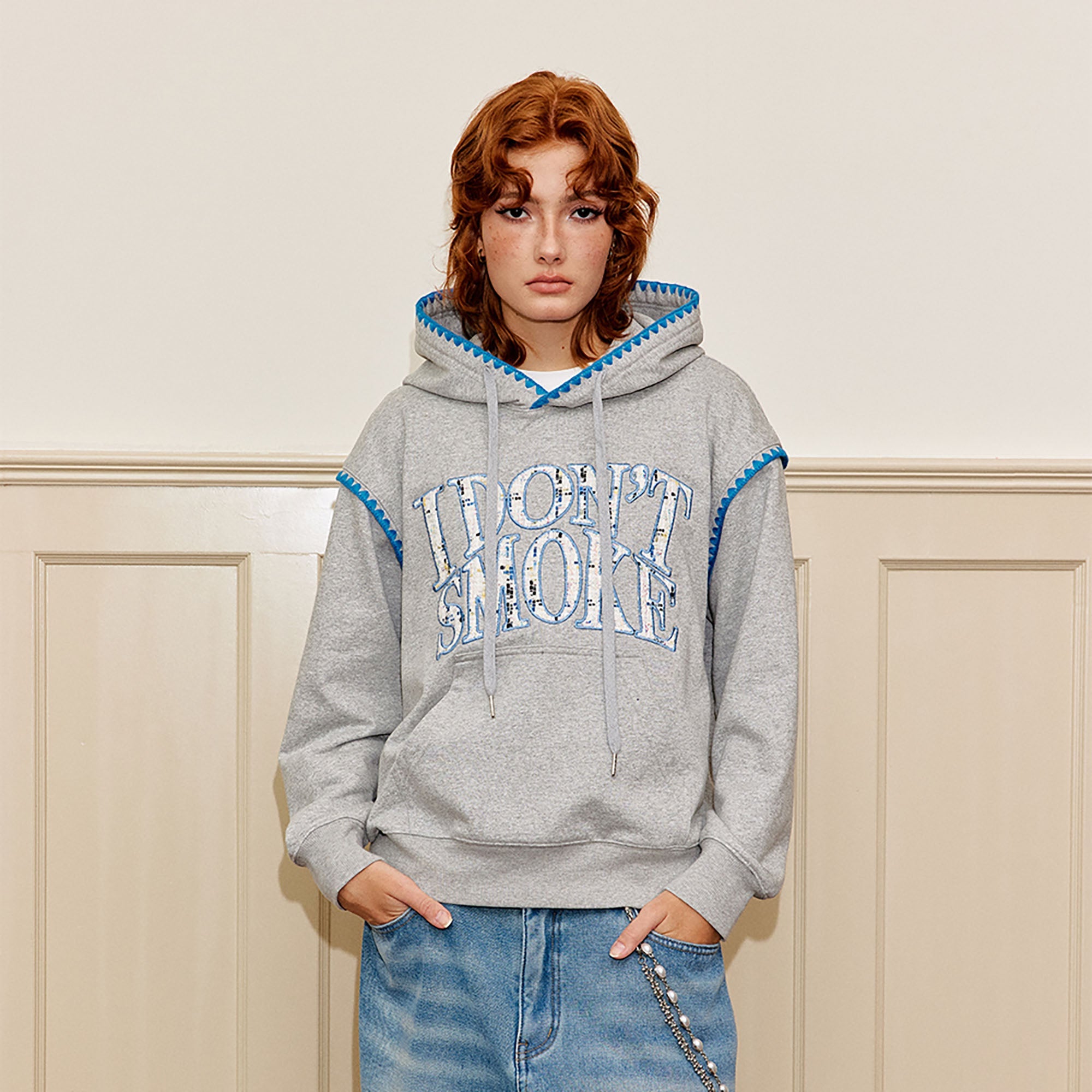 DONSMOKE Retro Embroidered Patch Whipstitch Hoodie-Hoodie-S-Gray-Free Shipping Leatheretro