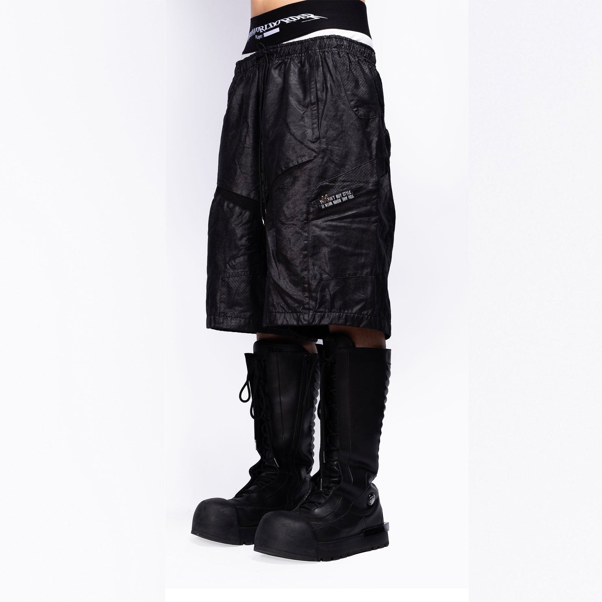 FVVO Multi-Panel Glossy Shorts-Shorts-S-Black-Free Shipping Leatheretro