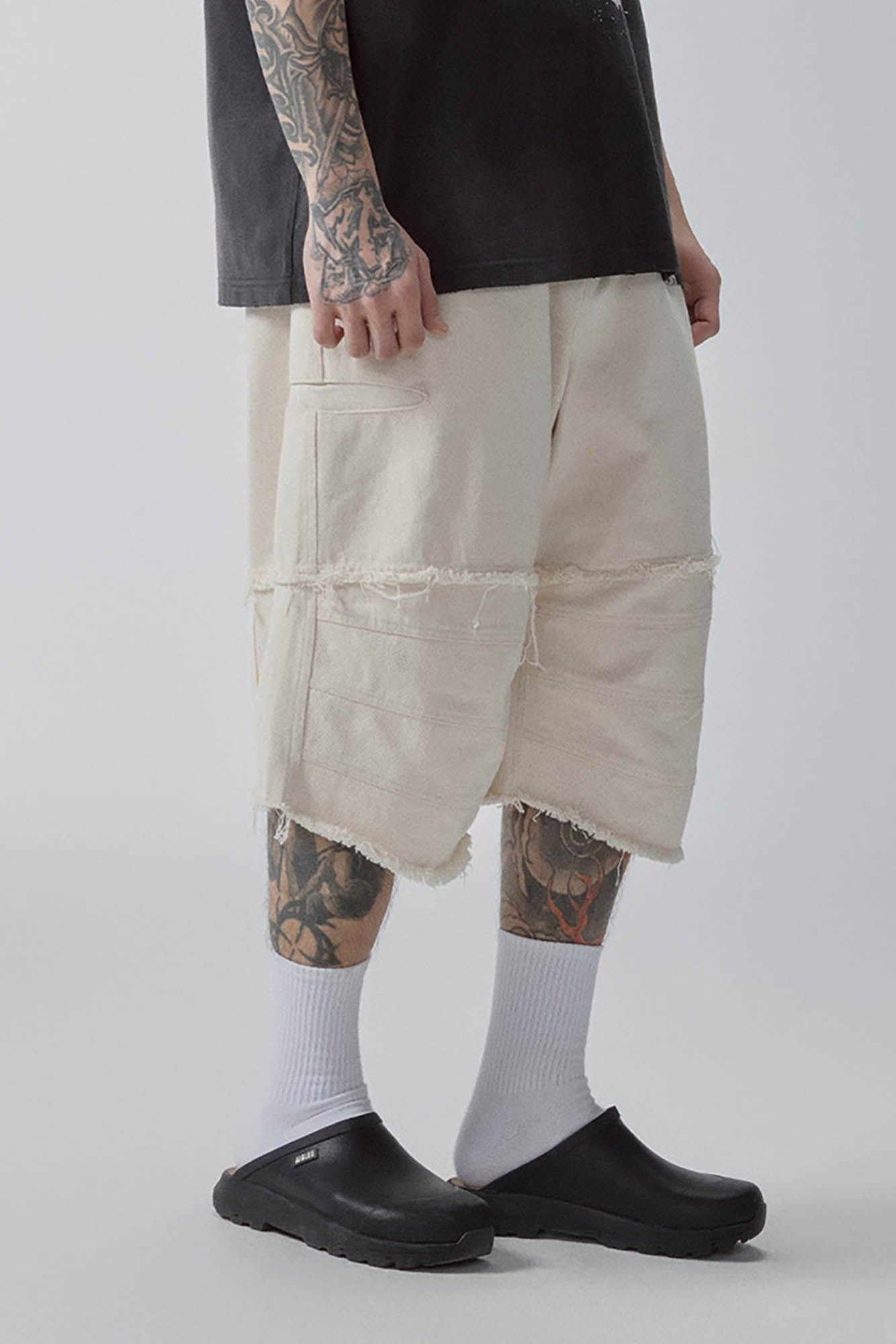 F2CE Layered Spliced Frayed-Edge Shorts-Shorts-S-Free Shipping Leatheretro