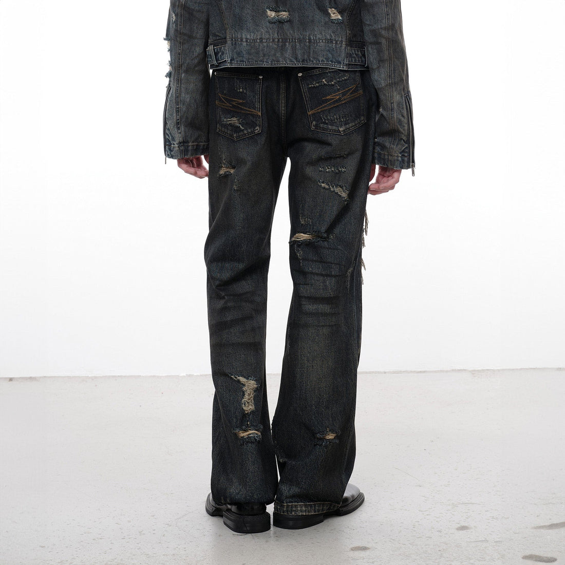 FACEONLAB Distressed Heavy Ripped Flared Jeans-Jeans-M-Free Shipping Leatheretro