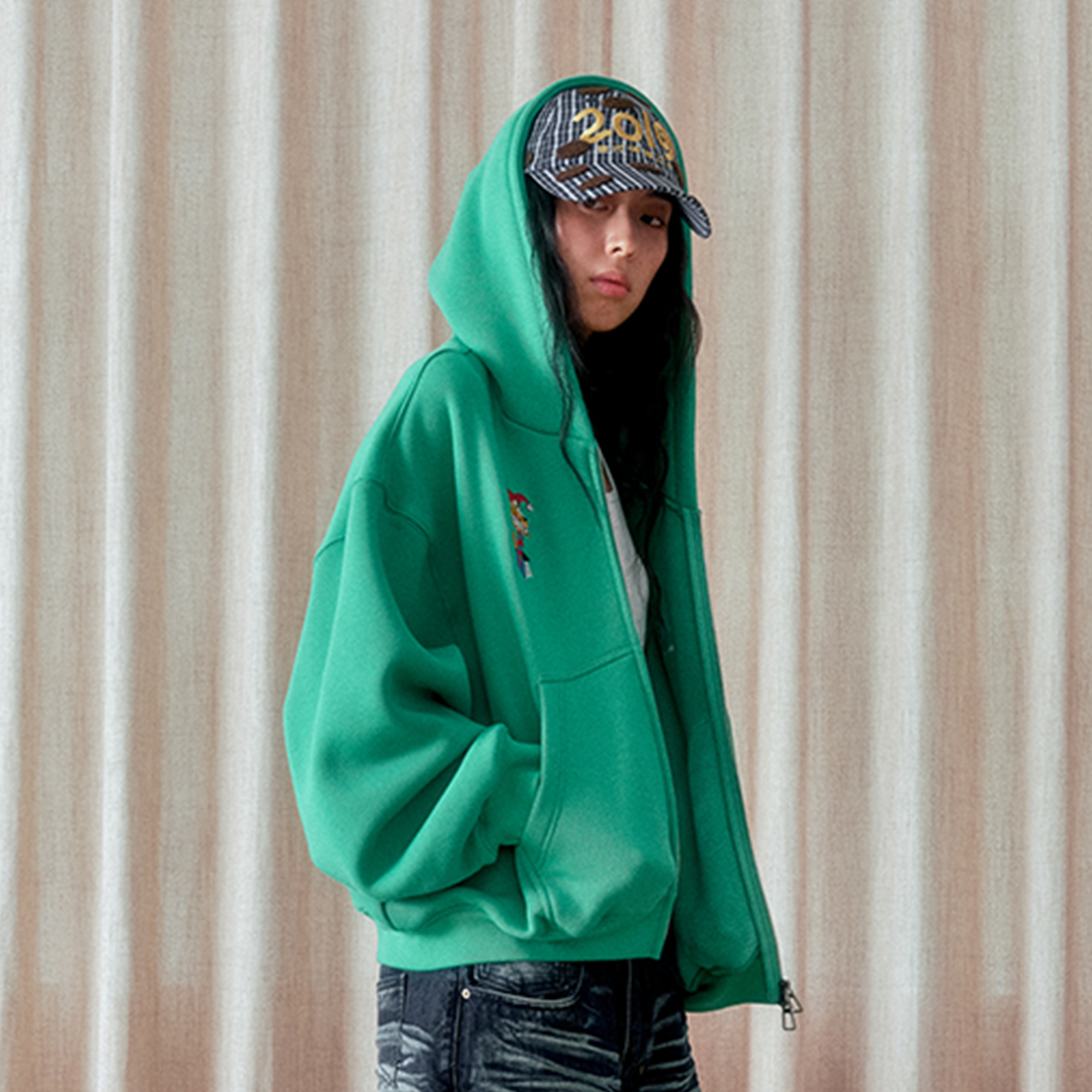 NIANJIUYIKOUER Oversized Fleece-Lined Zip-Up Hoodie-Jacket-S-Free Shipping Leatheretro