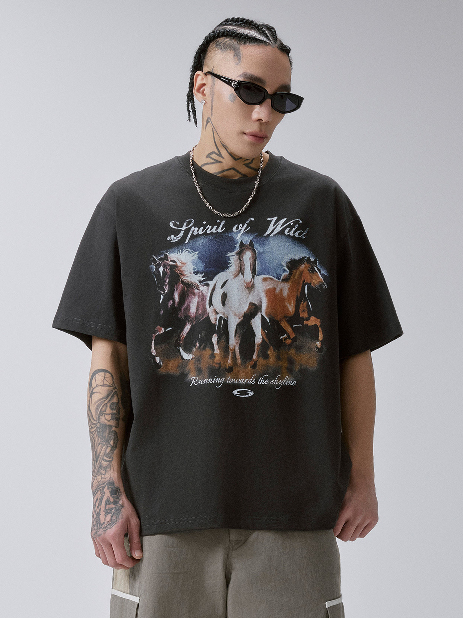 F2CE Washed Retro Horse Graphic T-Shirt-T Shirt-S-Free Shipping Leatheretro
