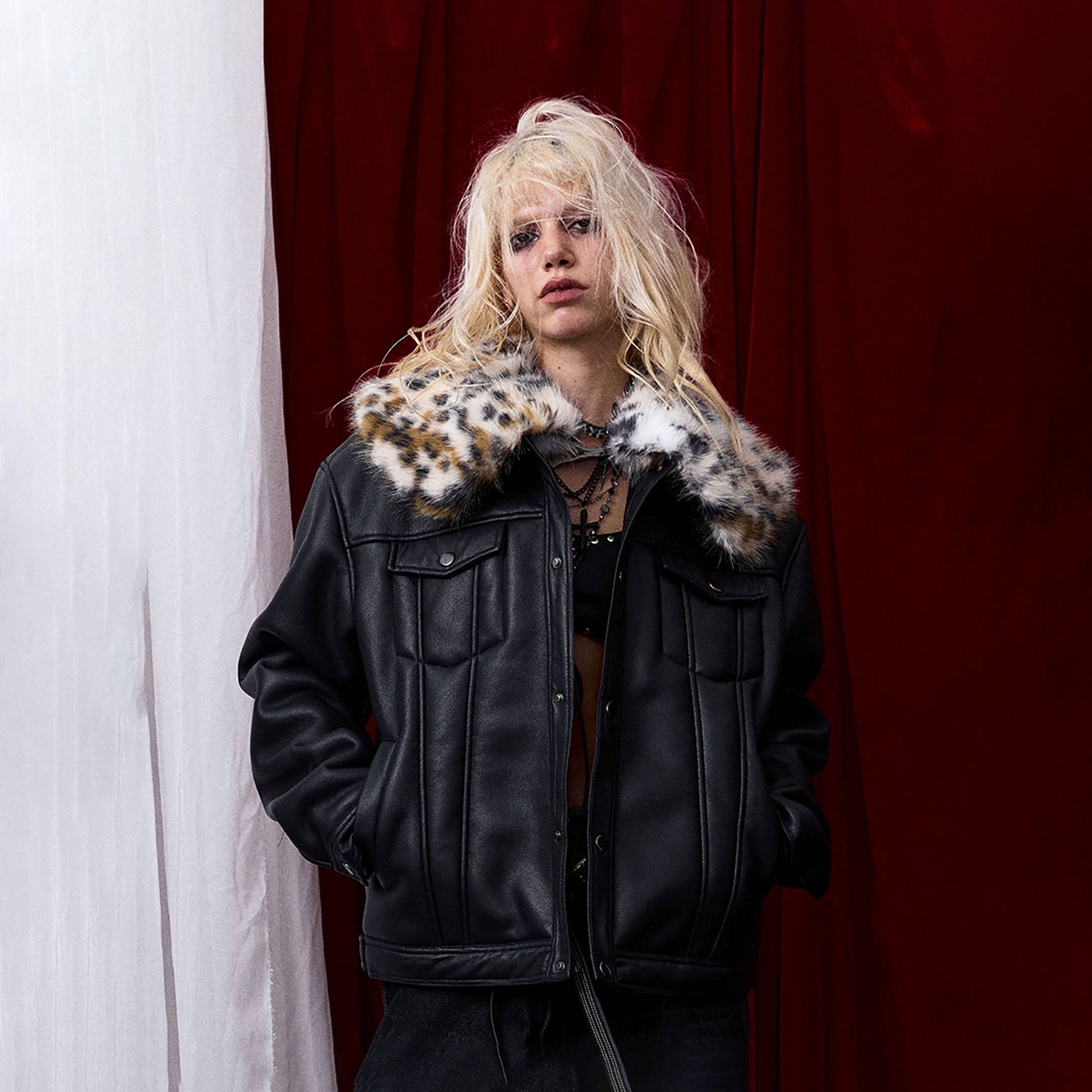 DONSMOKE ¡Á NANA Detachable Leopard Collar PU Jacket-Jacket-S-Free Shipping Leatheretro