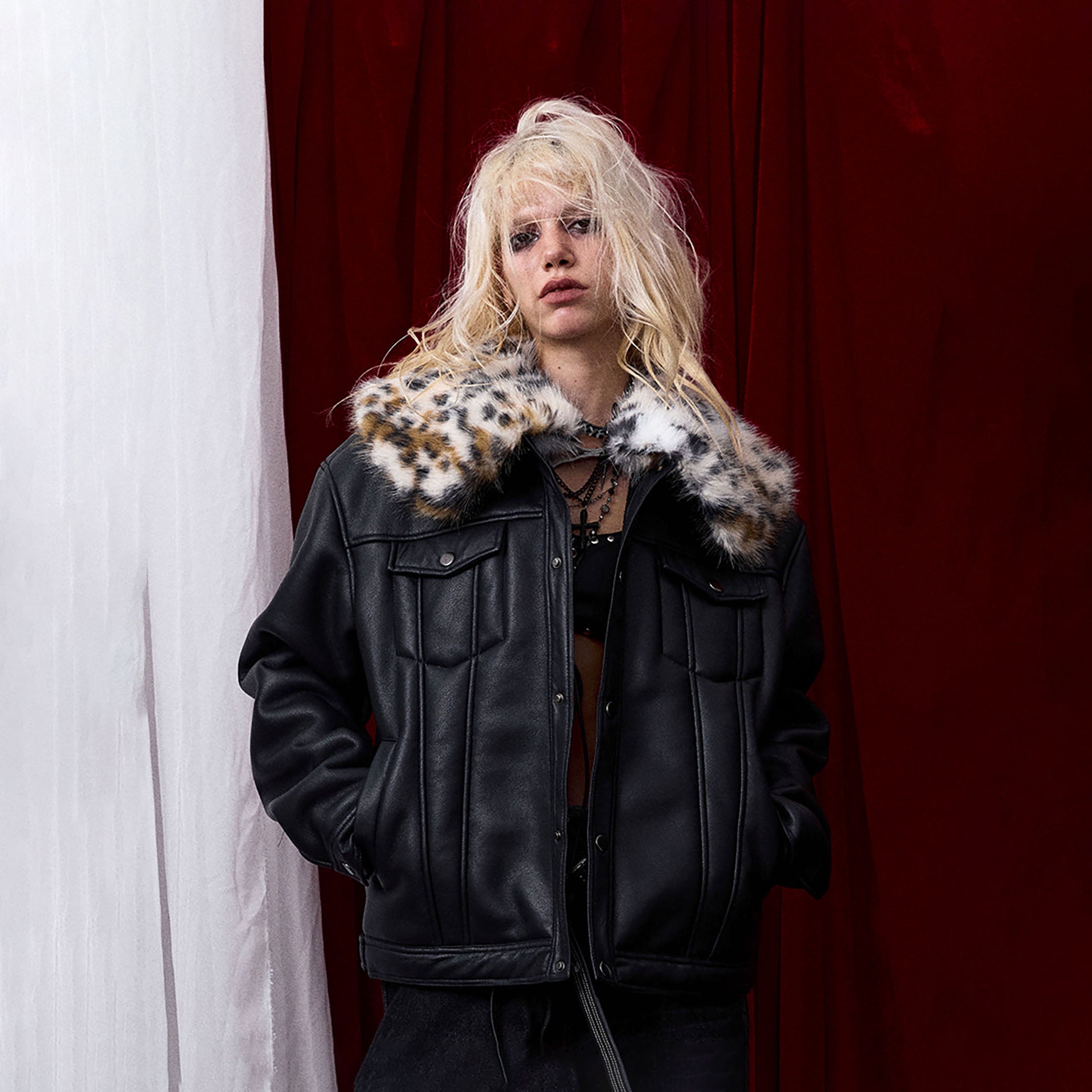 DONSMOKE ¡Á NANA Detachable Leopard Collar PU Jacket-Jacket-S-Free Shipping Leatheretro