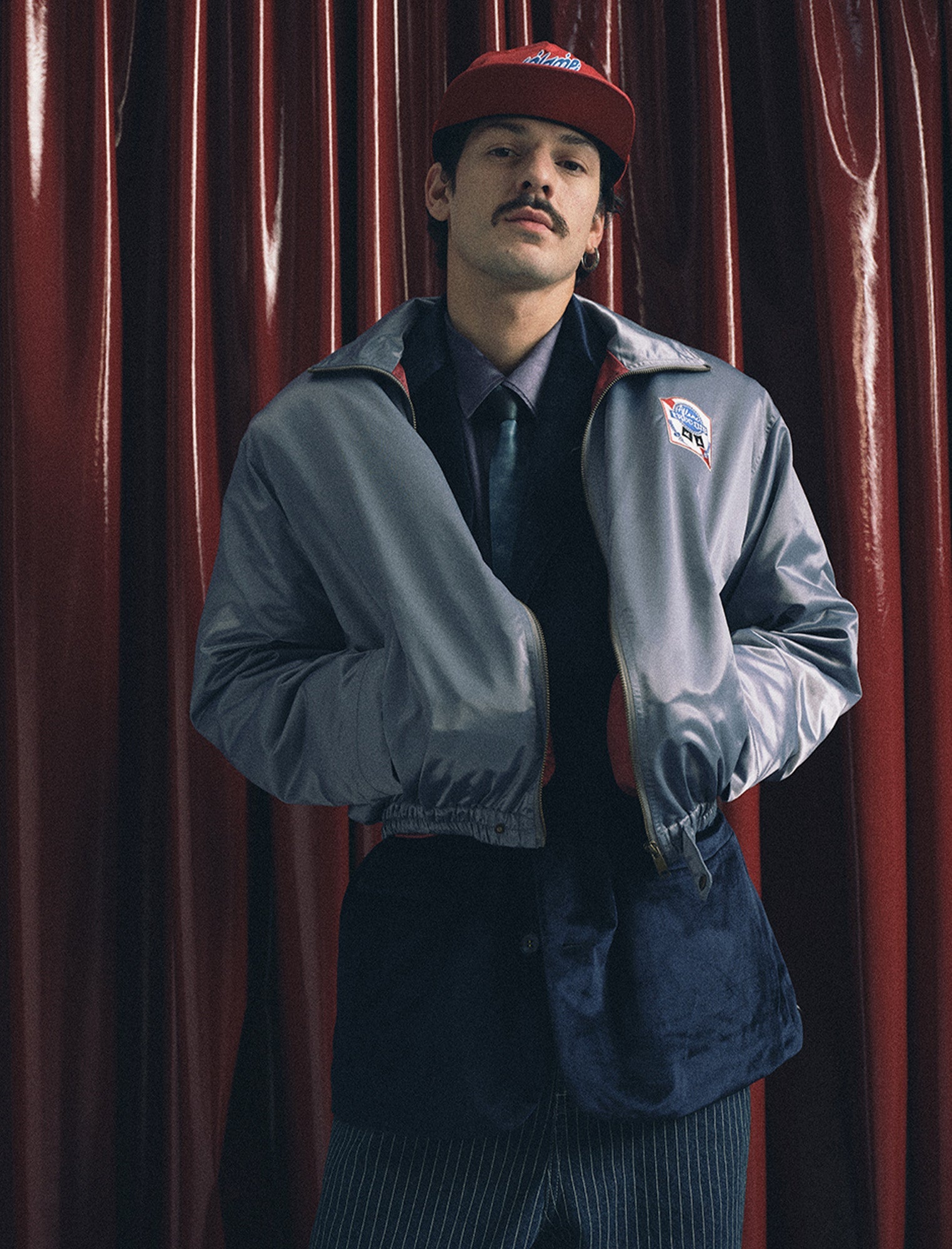 TRECLUB Retro Satin Badge-Patch Blouson-Jacket-S-Blue-Free Shipping Leatheretro