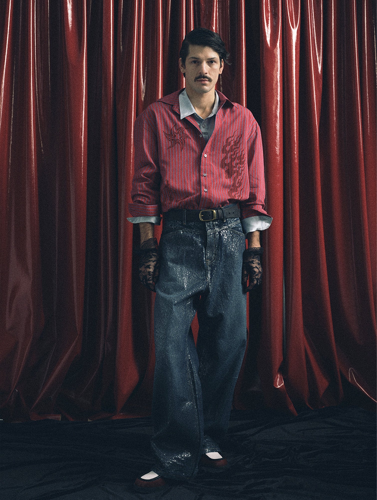 TRECLUB Tencel-Blend Flame Graphic Pinstripe Shirt-Shirt-S-Free Shipping Leatheretro