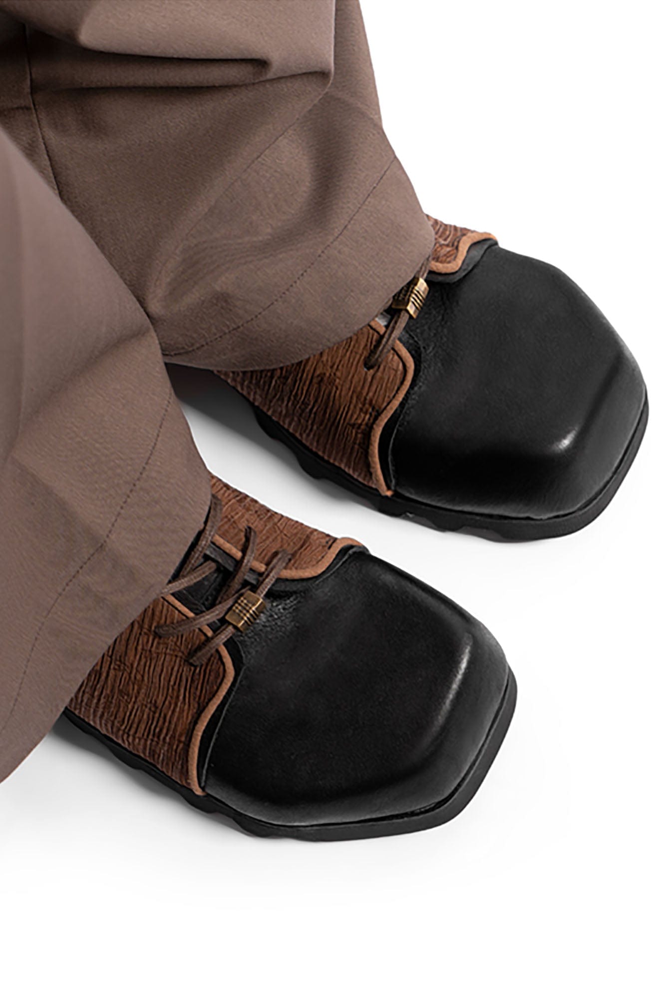 REWRITE Silk Panel Crinkled Square-Toe Derby Shoes-Shoes-39-Free Shipping Leatheretro