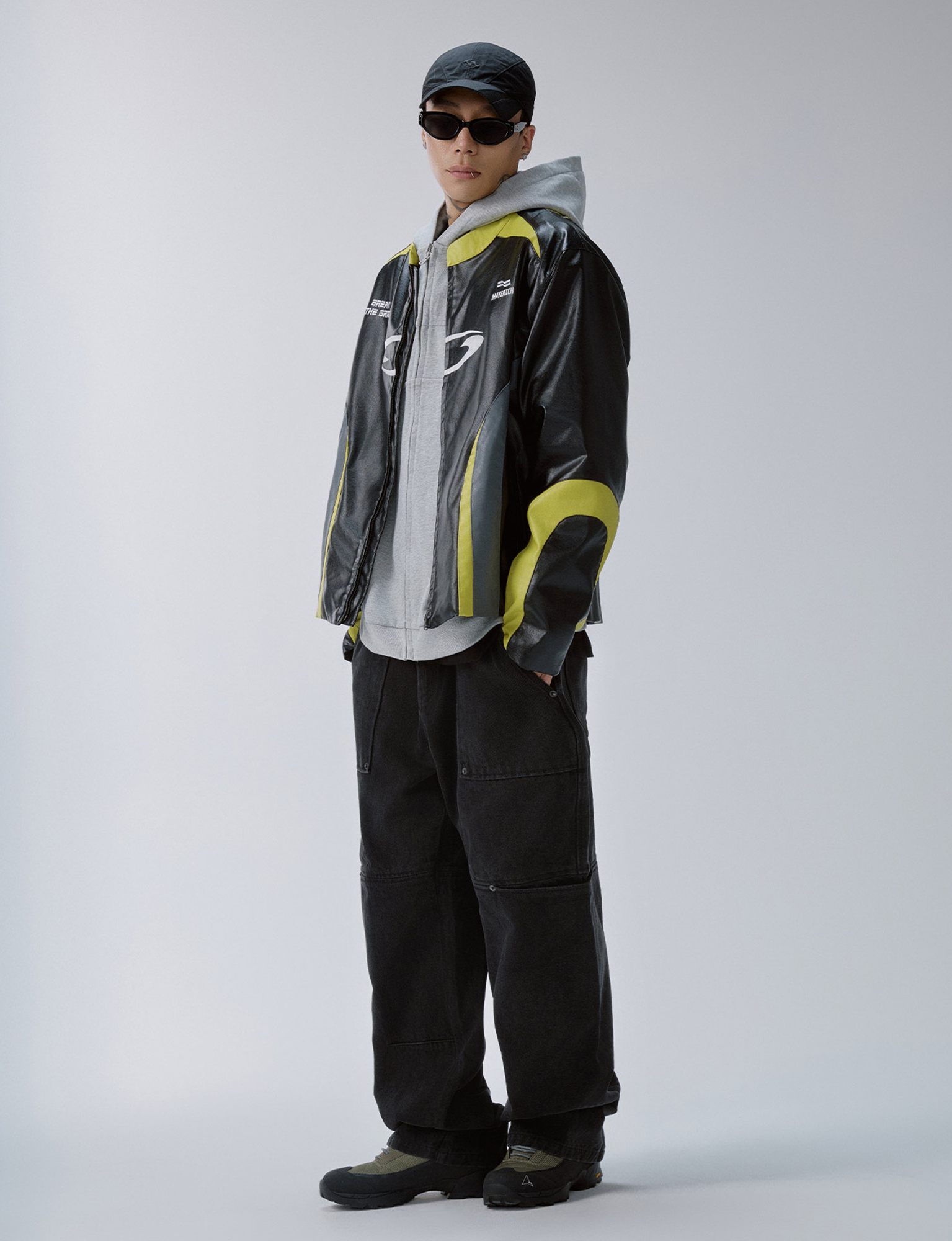 F2CE Contrast Panel Embroidered Moto Jacket-Jacket-S-Free Shipping Leatheretro